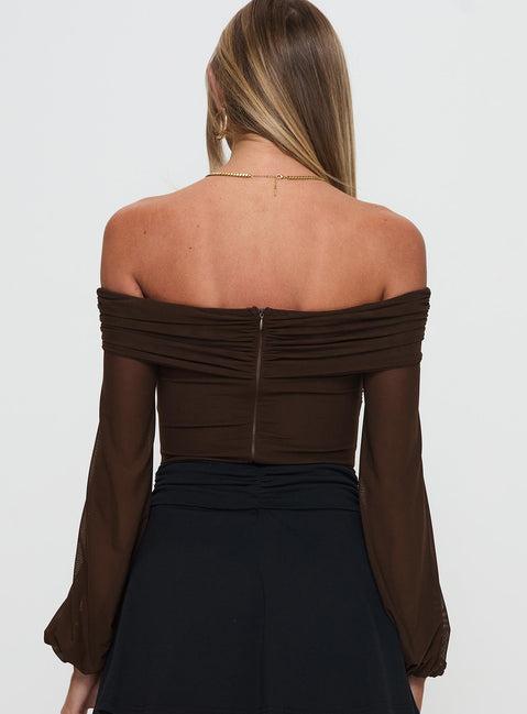 Babette Off The Shoulder Bodysuit Brown Product Image