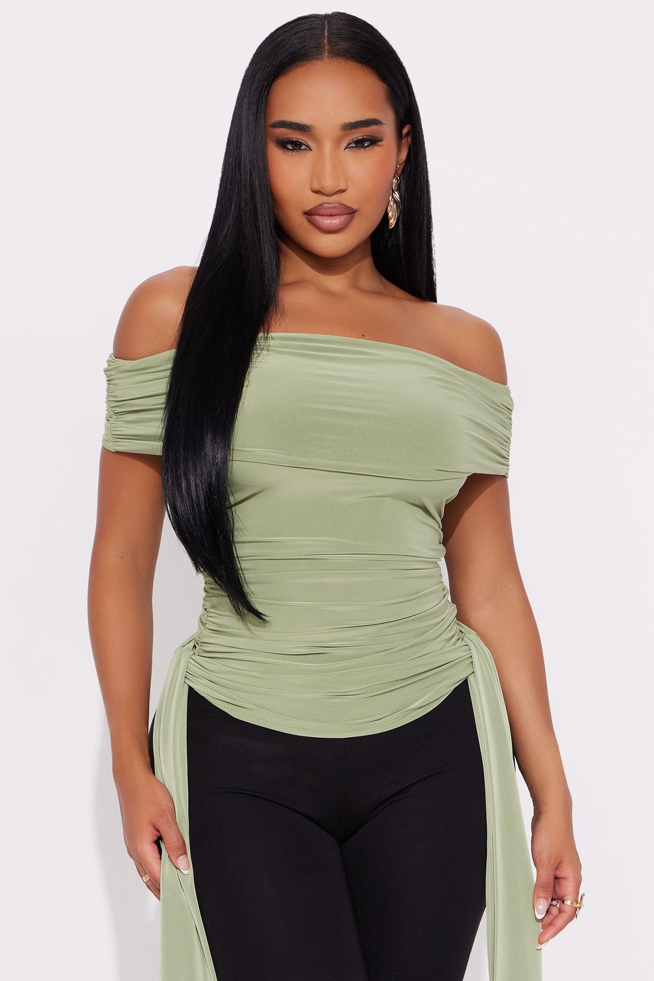 Odyss Ruched Off Shoulder Top - Sage Female Product Image