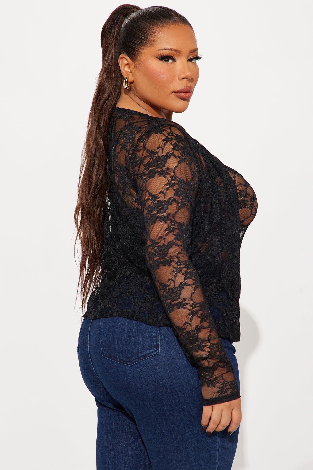 Elara Cami And Cardigan 2 Piece Lace Set - Black Product Image