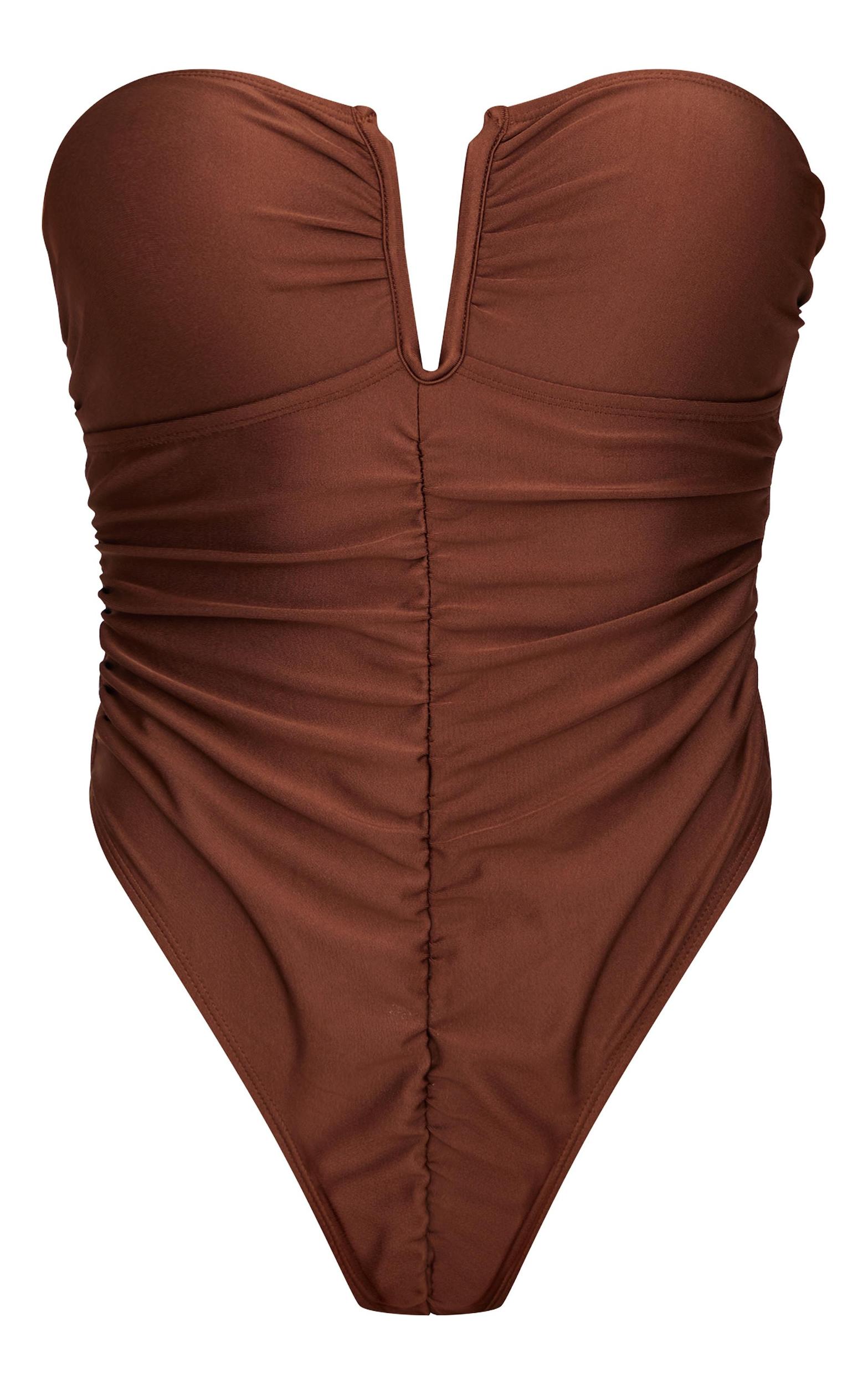 Chocolate V Bar Ruched Front Detail Swimsuit Product Image