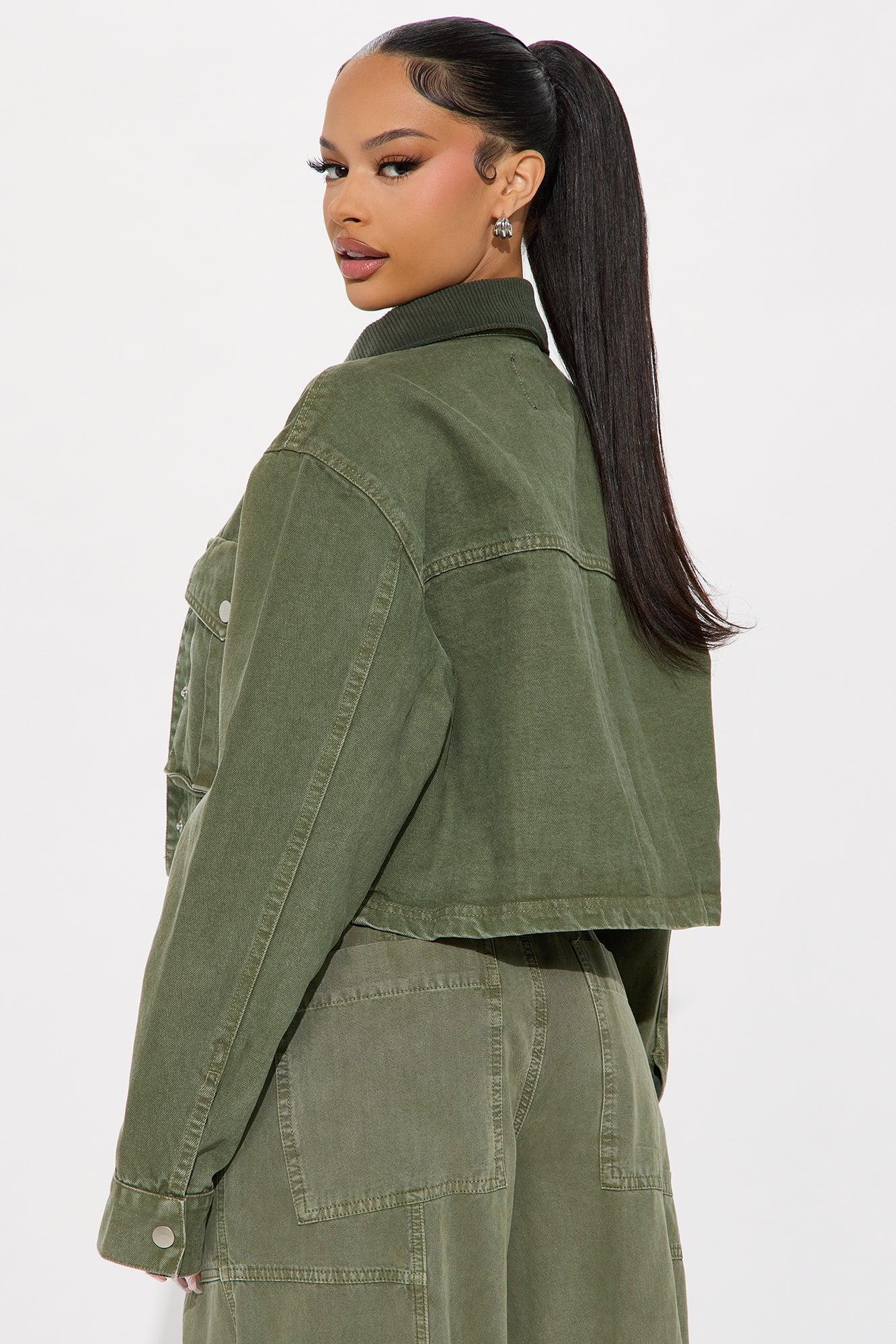 Cleo Cargo Trucker Jacket - Olive Female Product Image