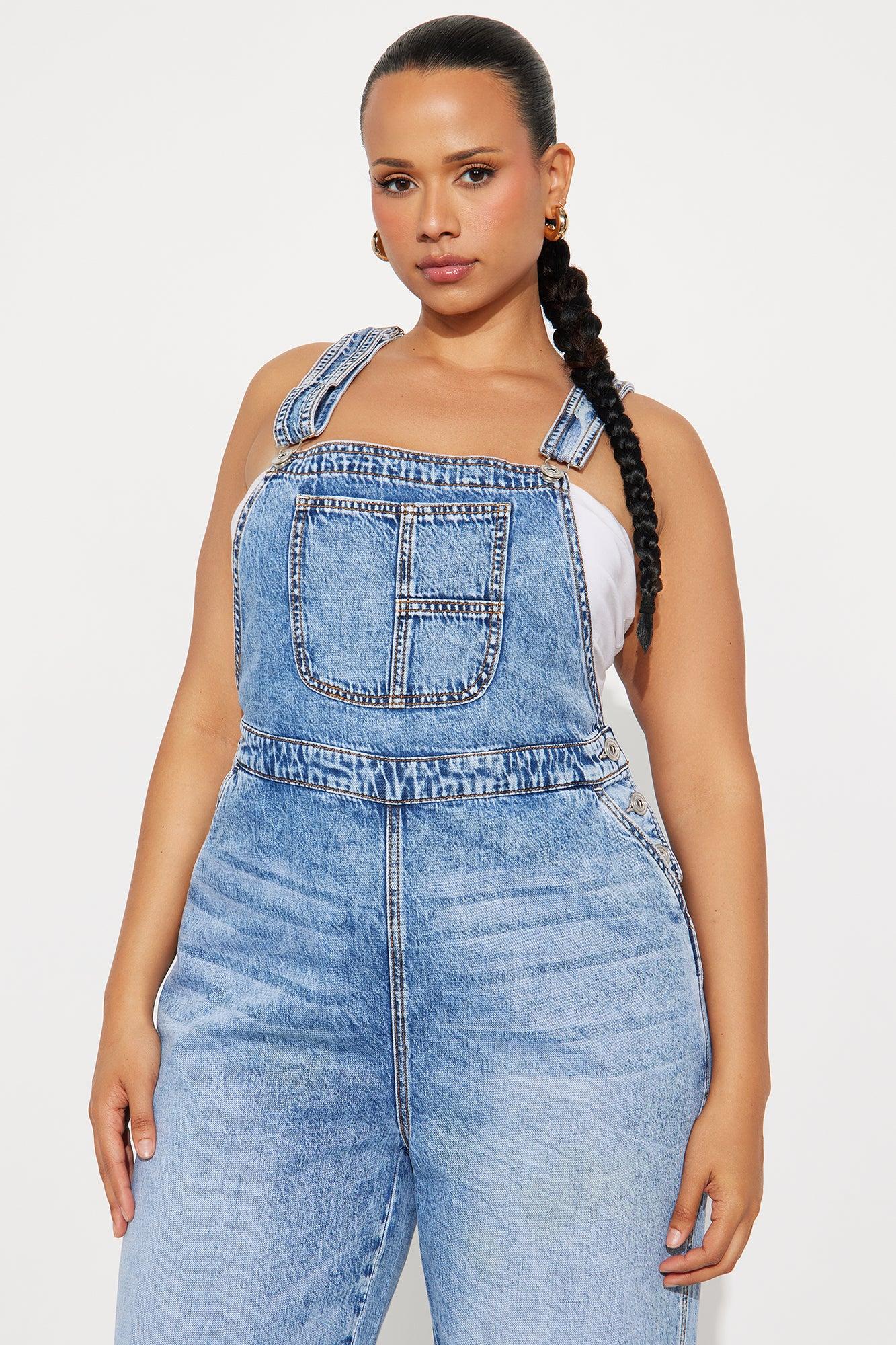 Typical Rachel Wide Leg Denim Overalls - Light Wash Female Product Image