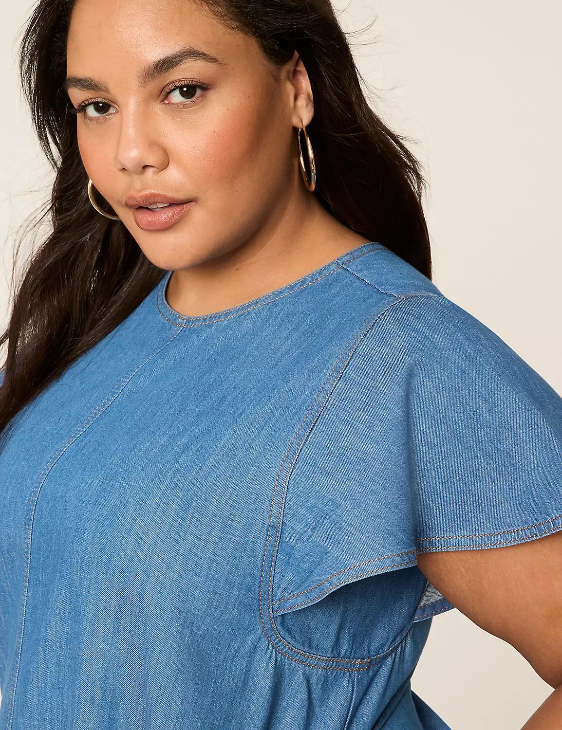 Denim Flutter-Sleeve A-Line Dress Product Image