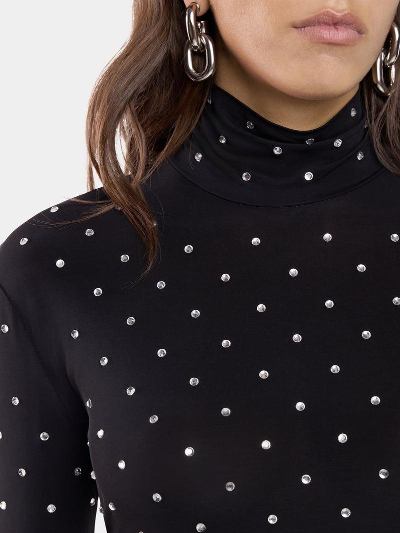 BLACK CRYSTAL-EMBELLISHED TOP IN SECOND-SKIN JERSEY Product Image