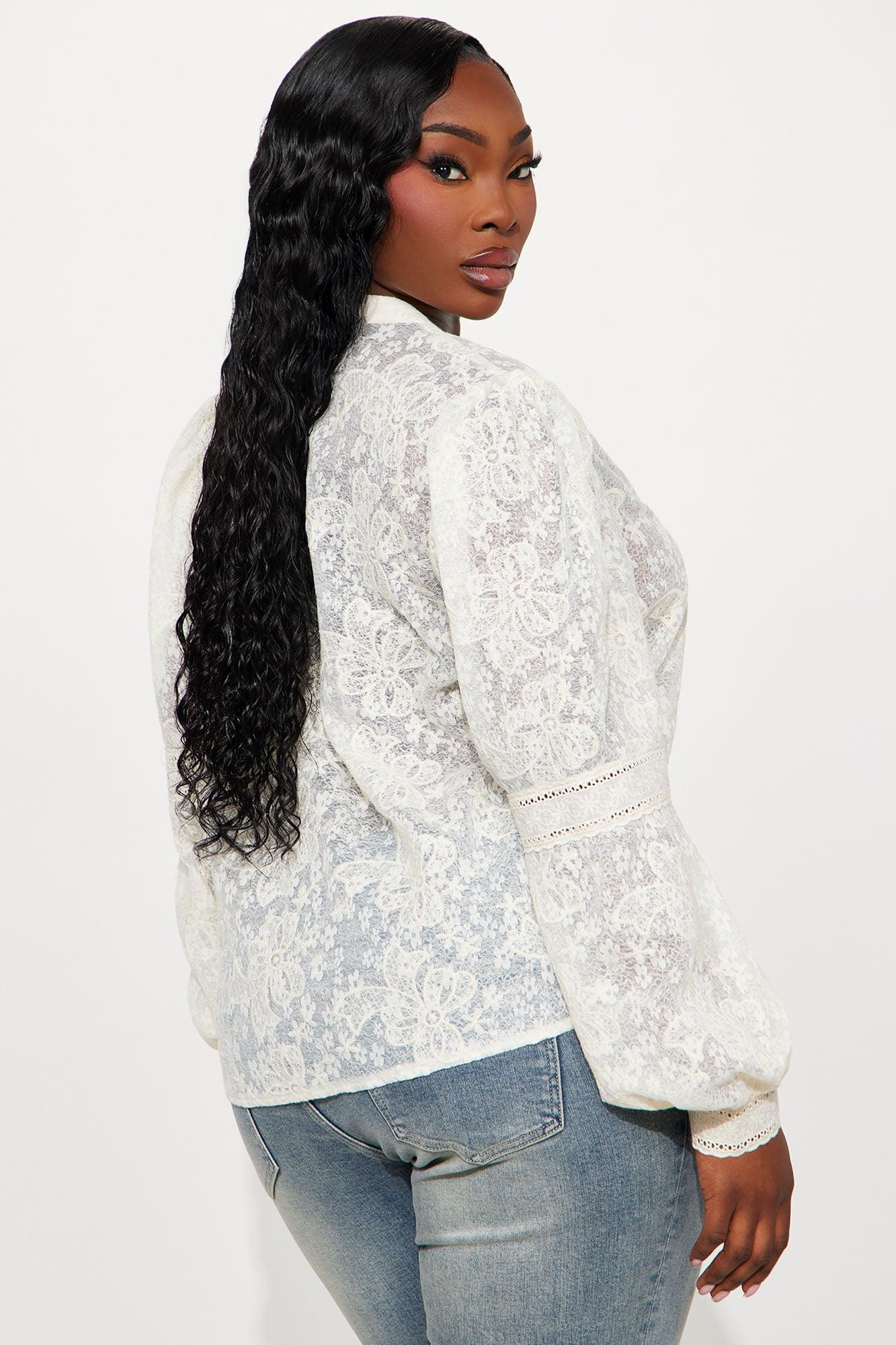 First Impression Floral Lace Shirt - Cream Female Product Image