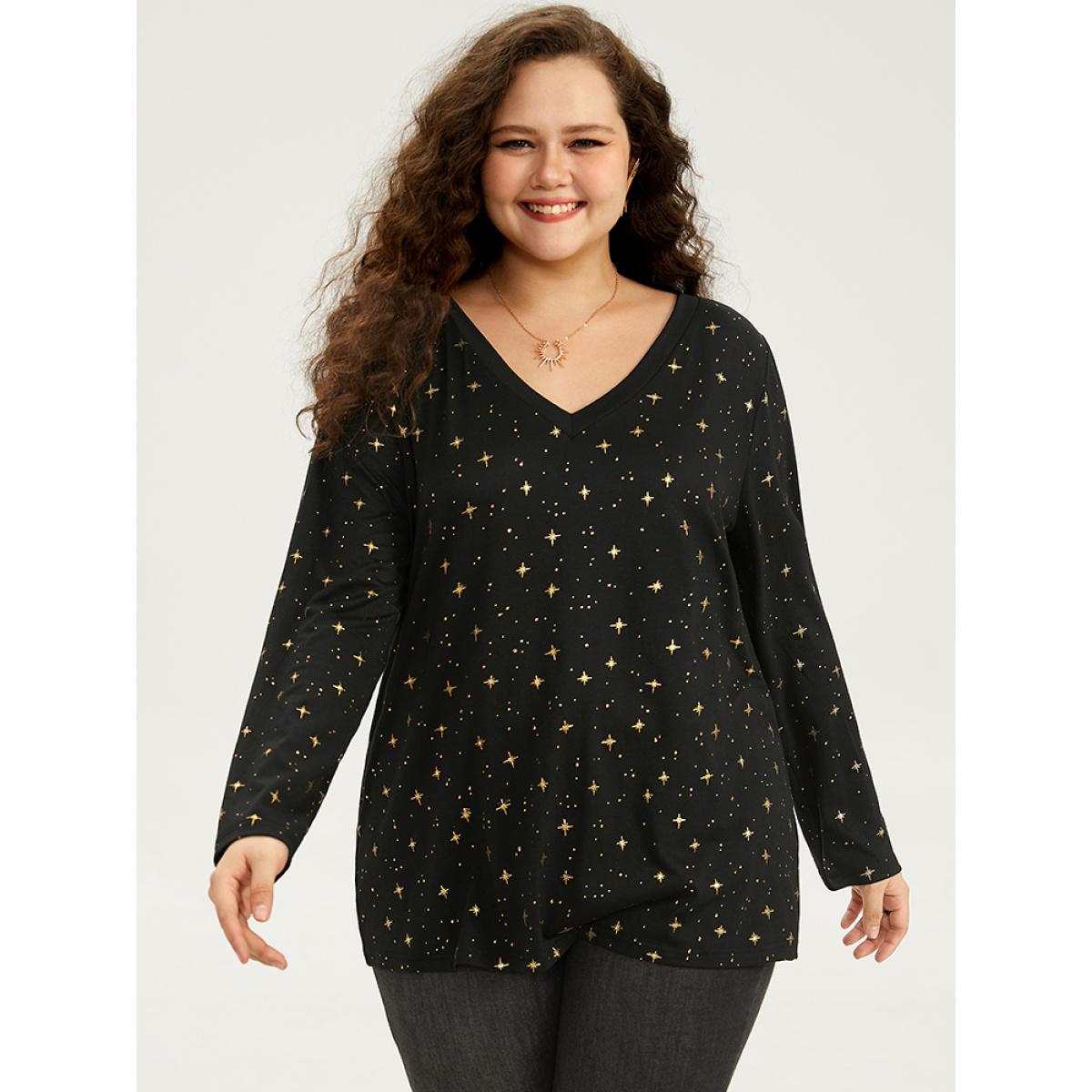 Plus Size Plain Zipper Half Elastic Cuffs Batwing Sleeve Sweatshirt Women Indigo Casual Elastic cuffs V-neck Dailywear Sweatshirts BloomChic 14-16/1X Product Image