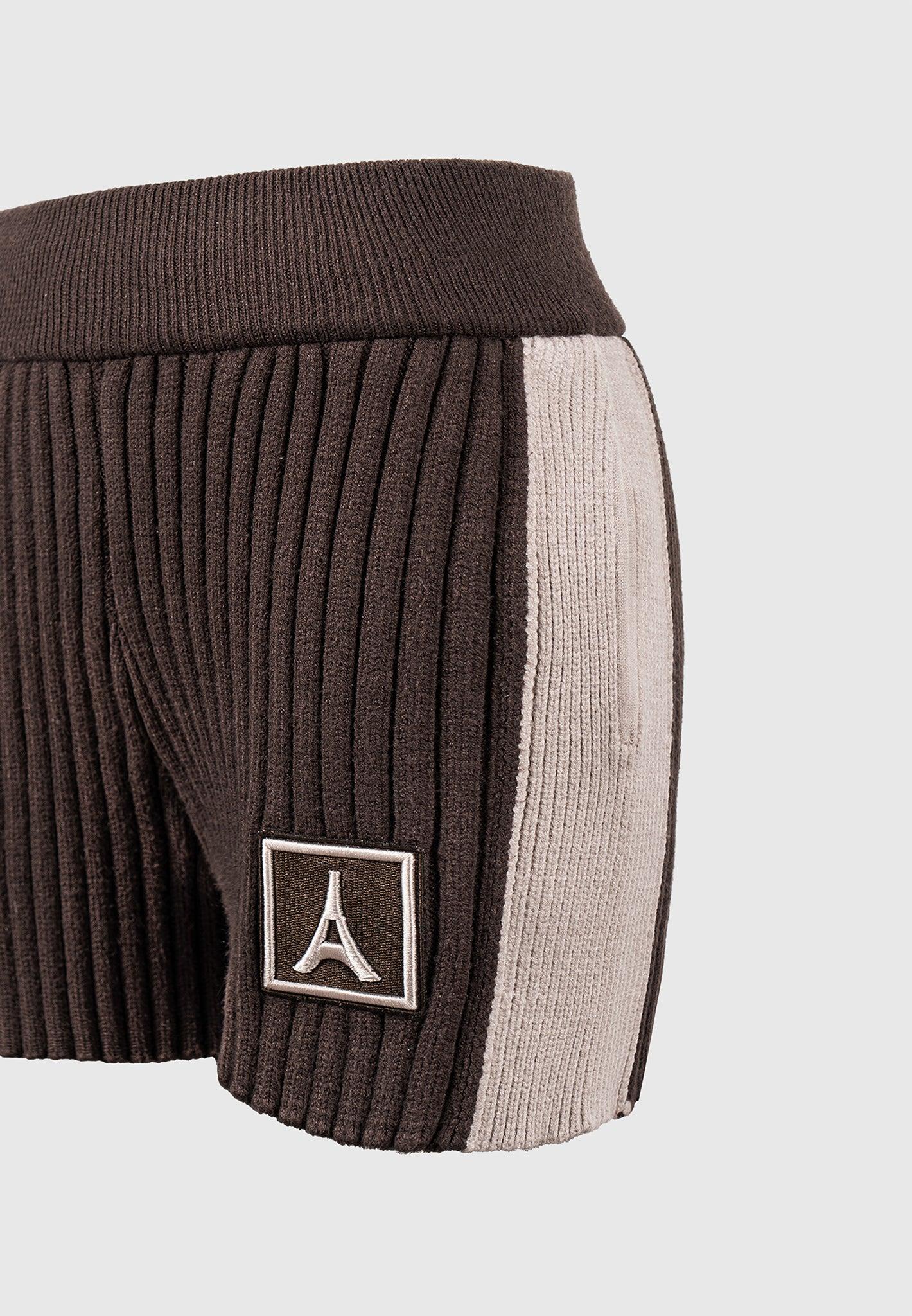 Rib Knit Track Shorts - Brown/Beige Female Product Image