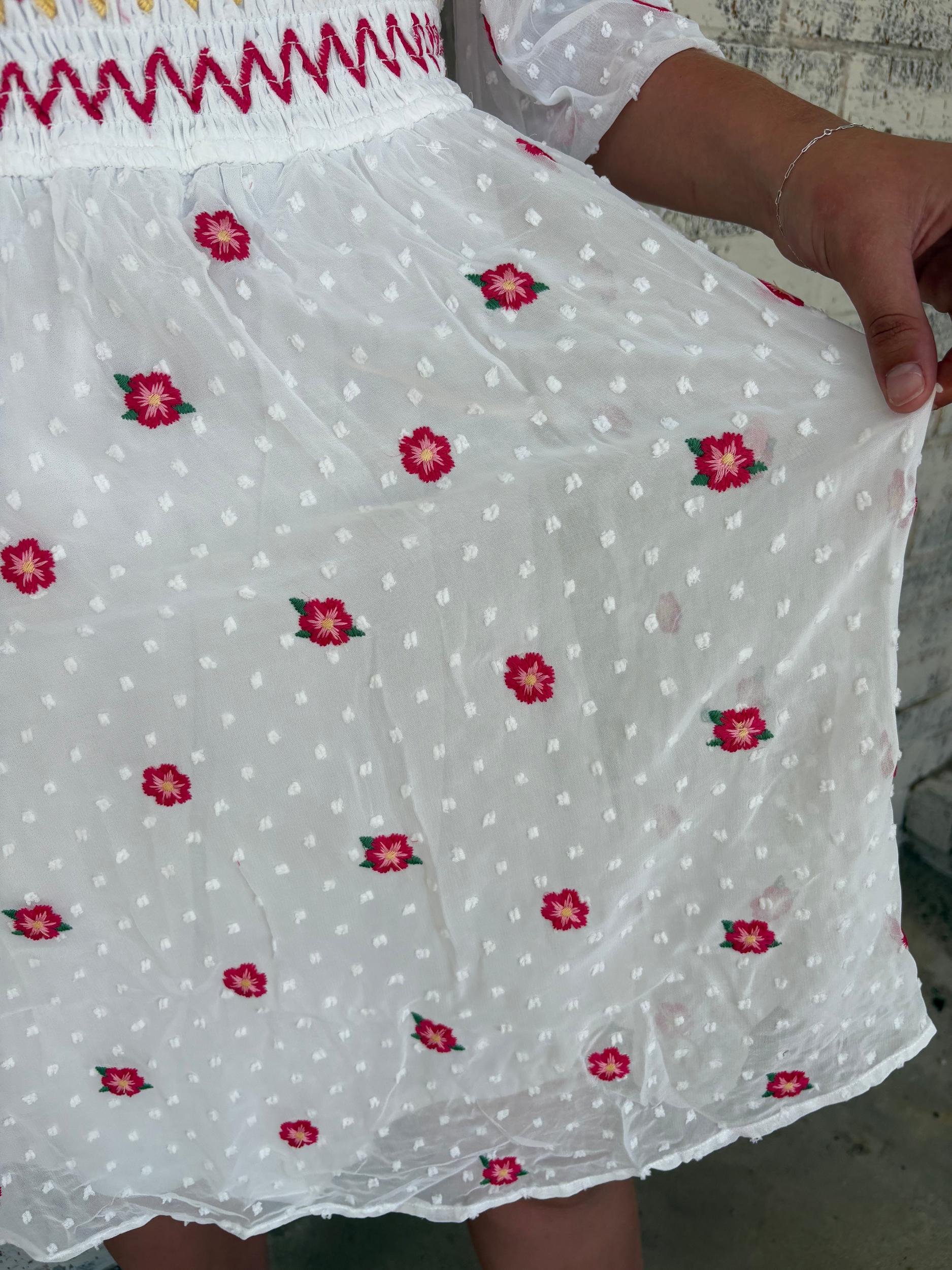 Ivory Floral Embroidered Dress Product Image