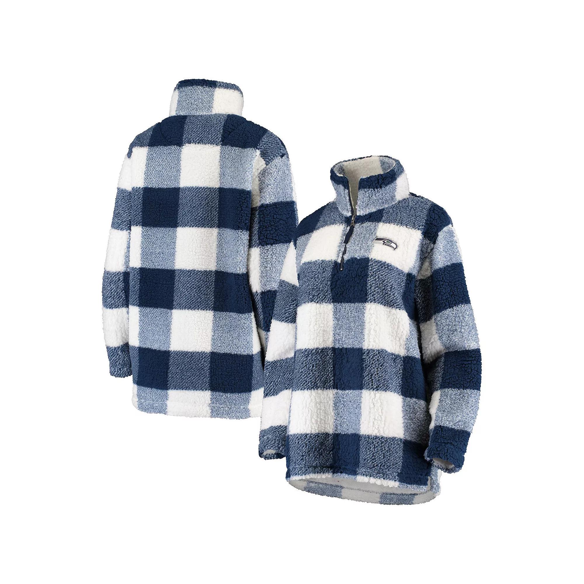 Women's G-III 4Her by Carl Banks Navy Seattle Seahawks Sherpa Plaid Quarter-Zip Jacket, Size: XL, Blue Product Image