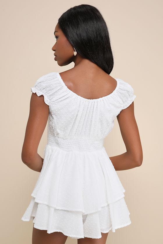 Considerably Cute White Swiss Dot Bustier Ruffled Romper Product Image