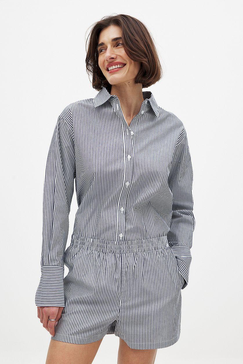 Striped Elastic Waist Cotton Shorts Product Image