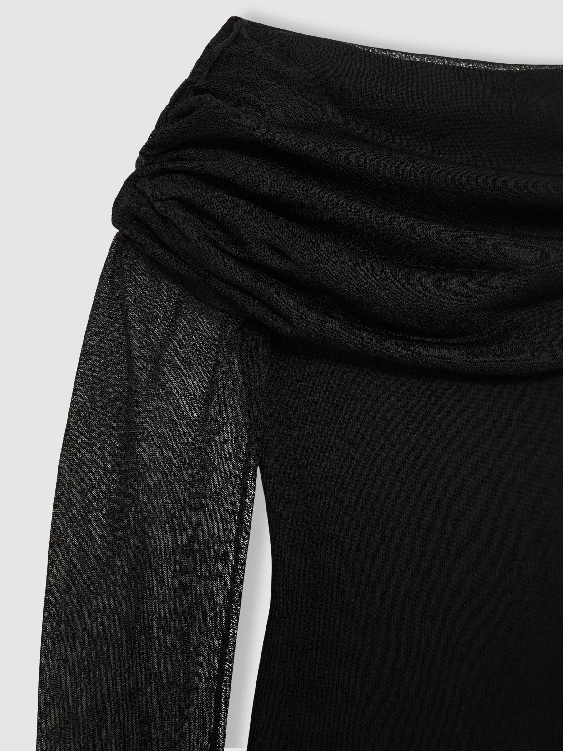 Sheer-Sleeve Knit Midi Dress in Black Product Image