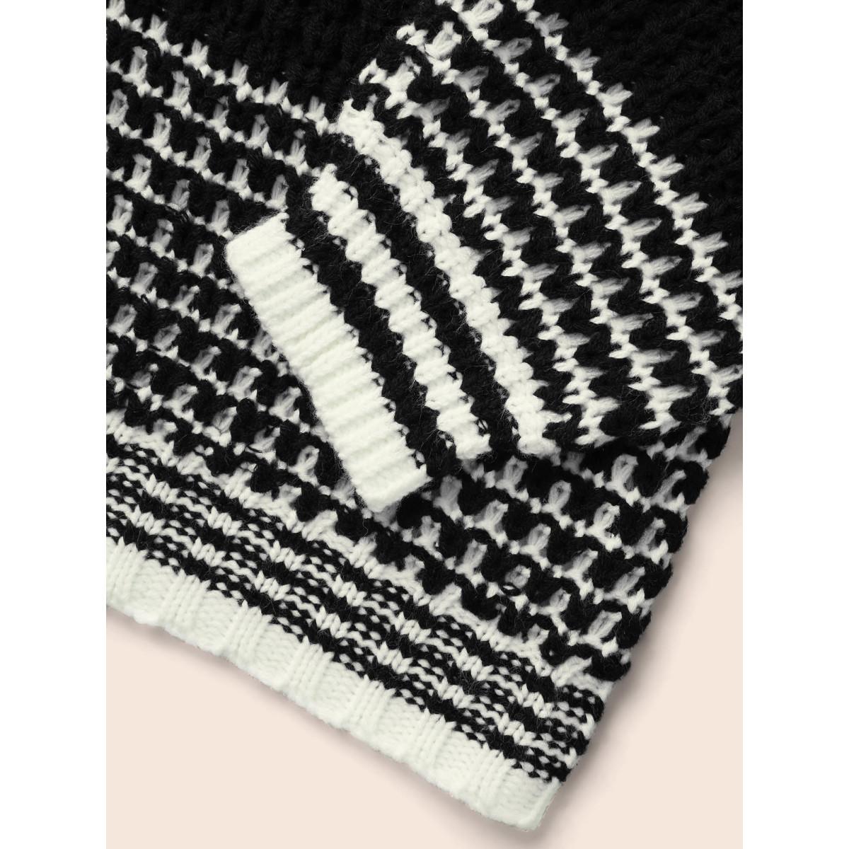 Plus Size Contrast Textured Drop Shoulder Sleeve Pullover Black Women Casual Loose Long Sleeve Round Neck Everyday Pullovers BloomChic 12/L Product Image