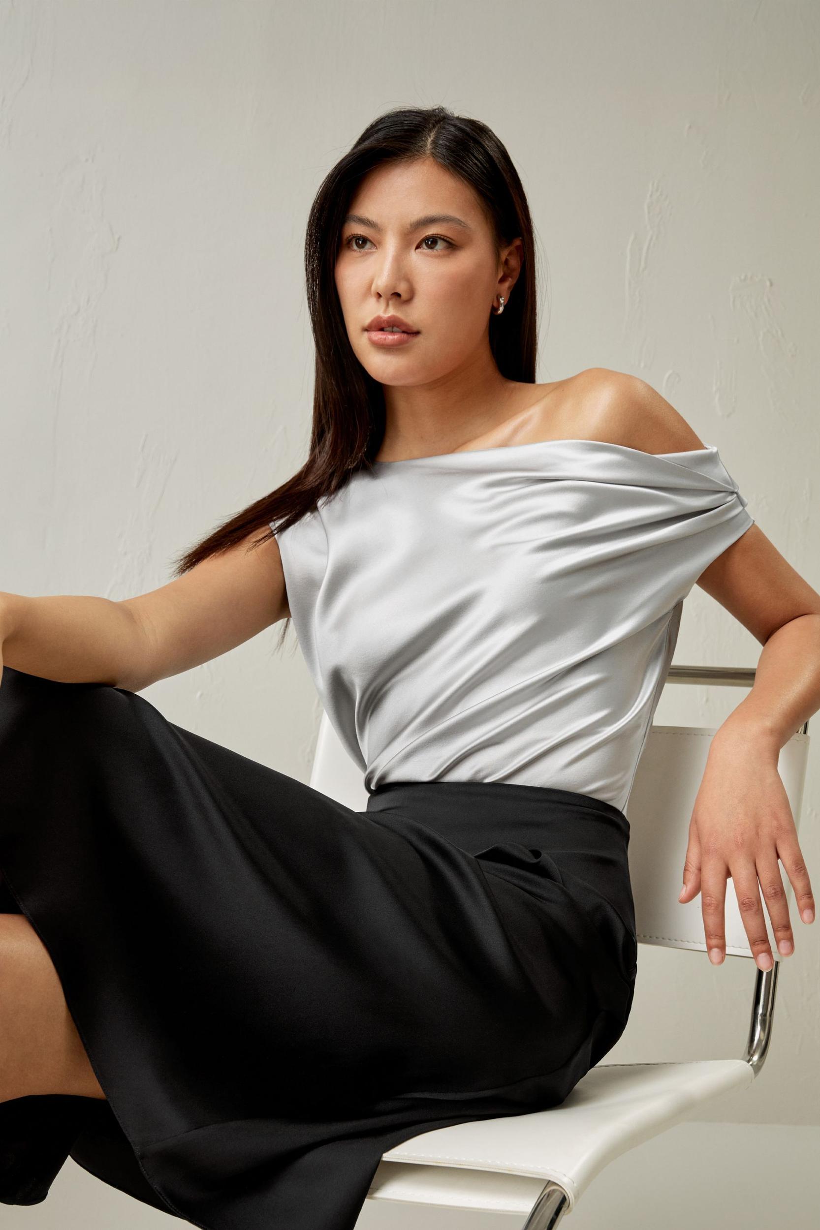 LILYSILK Female One Shoulder Silk Top - Silvergray Premium Silk - Perfect Wardrobe Staples Cowl Neck Silk Top 10 Product Image