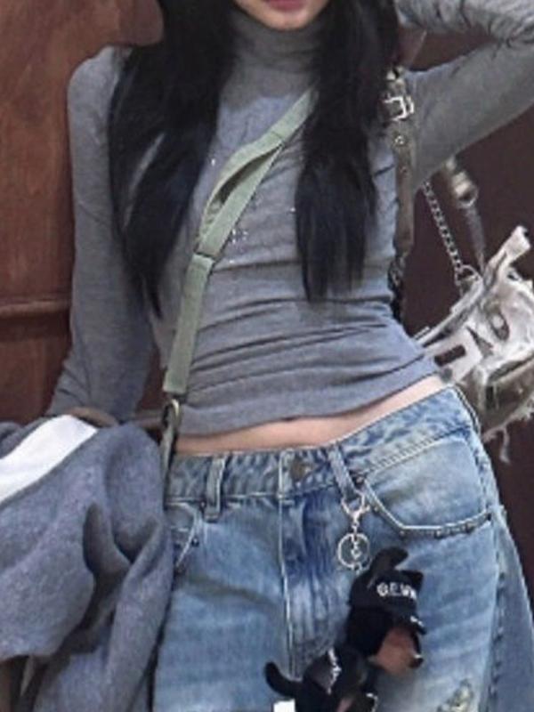 Rhinestone Print High Neck Long Sleeve Knit Product Image