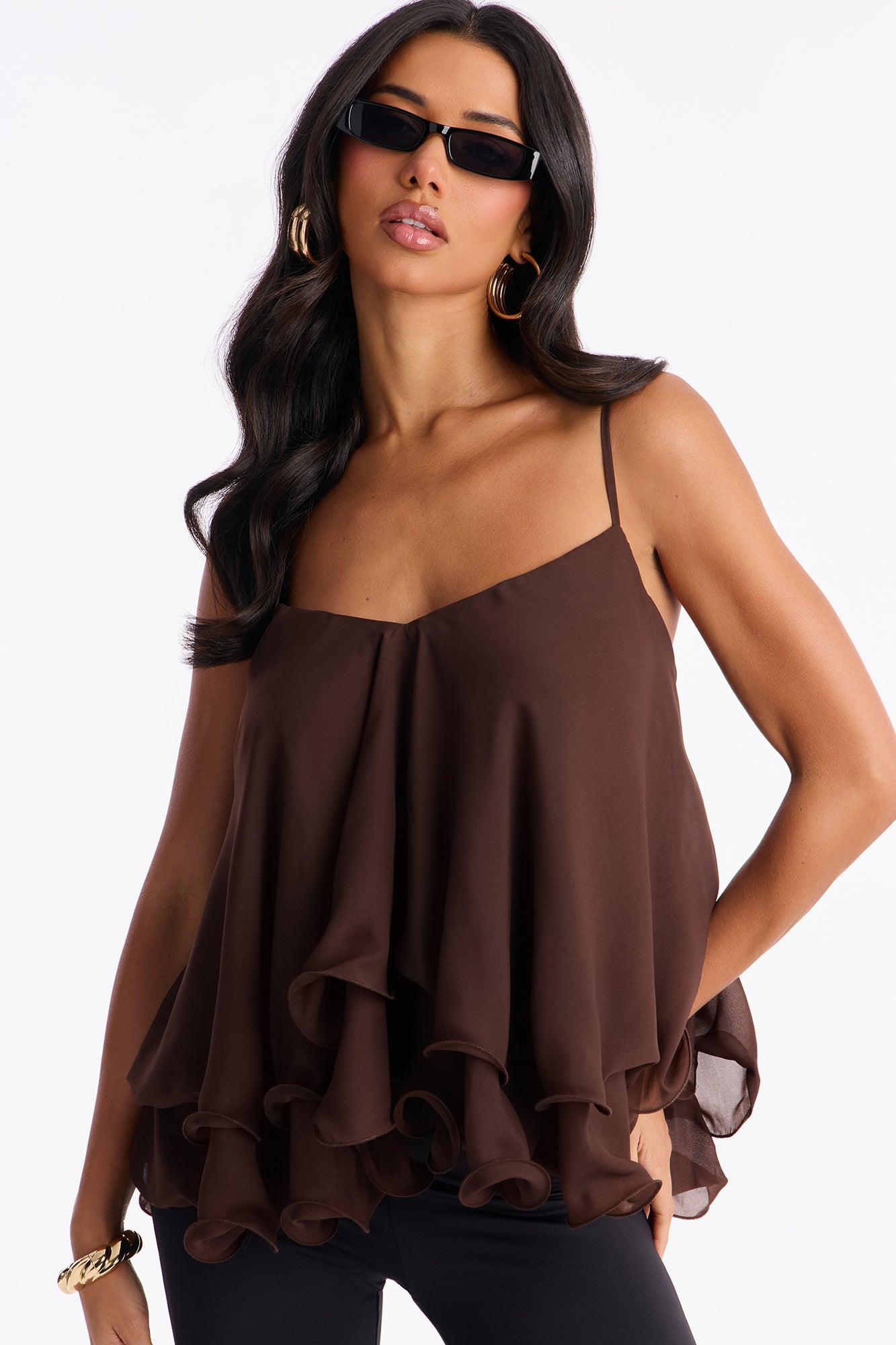 Nadia Ruffle Extreme Ruffle Cami Top - Brown Female Product Image