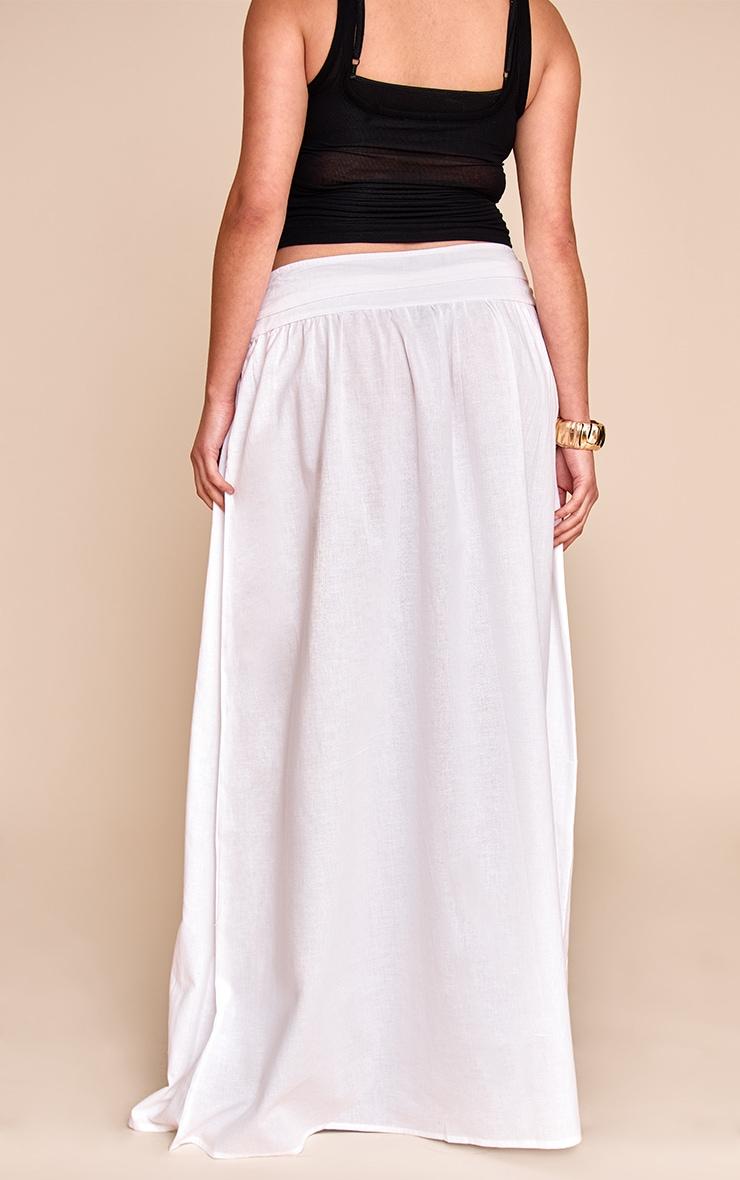Plus White Cotton Ruched Waist Maxi Skirt Product Image