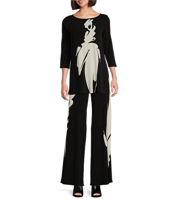 Eva Varro Coordinating Brushstroke Print Wide-Leg Pull-On Knit Pants Product Image