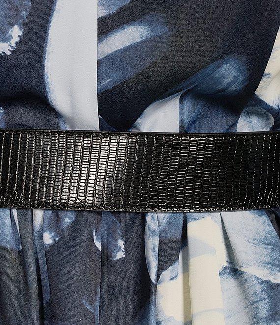 Donna Karan V-Neck Long Sleeve Belted Fit and Flare Midi Dress Product Image