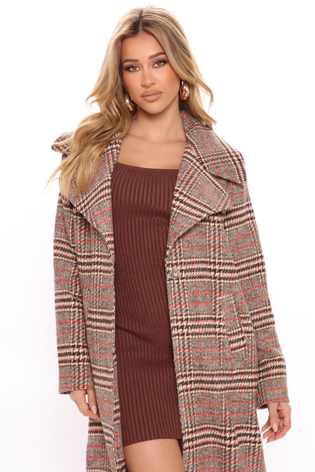 Looking For Clues Plaid Trench Coat - Rust/combo Product Image