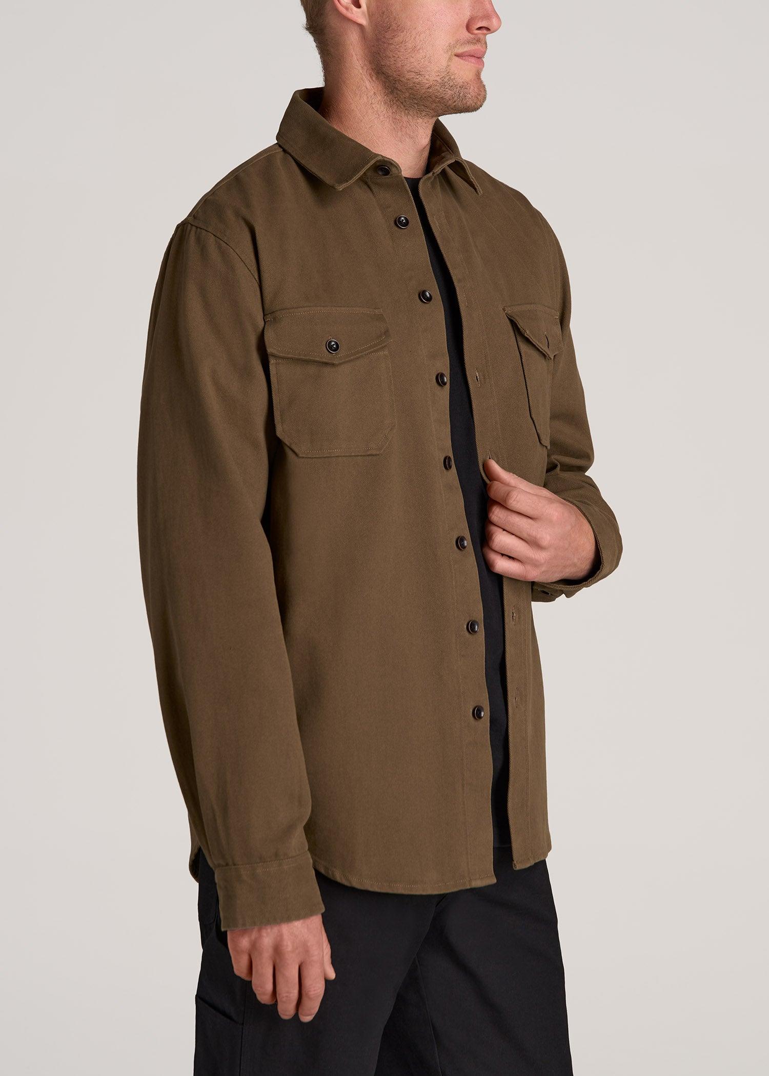 LJ&S Heavyweight Cotton Twill Overshirt for Tall Men in Grizzly Brown Male Product Image