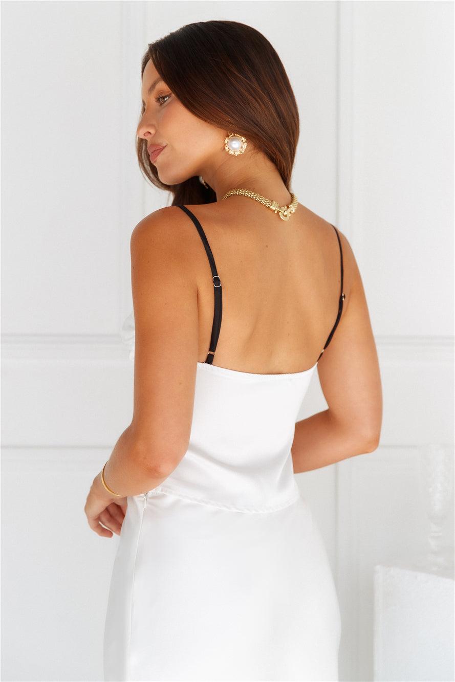 Enchanting Muse Satin Crop Top White Product Image