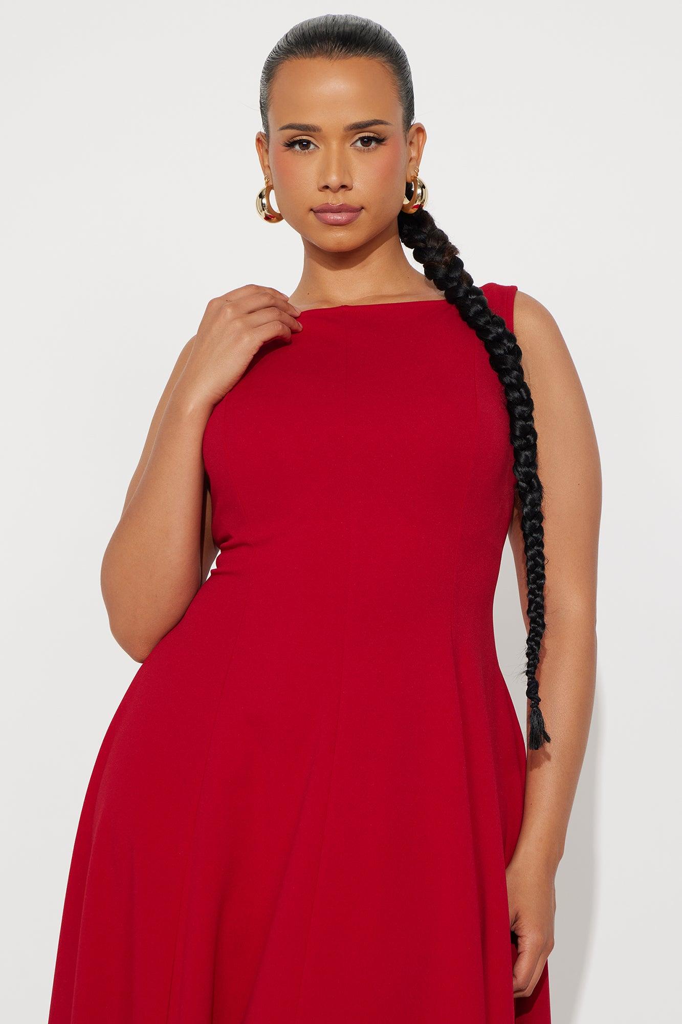 Sweet Sunday Knit Crepe Midi Dress - Red Product Image