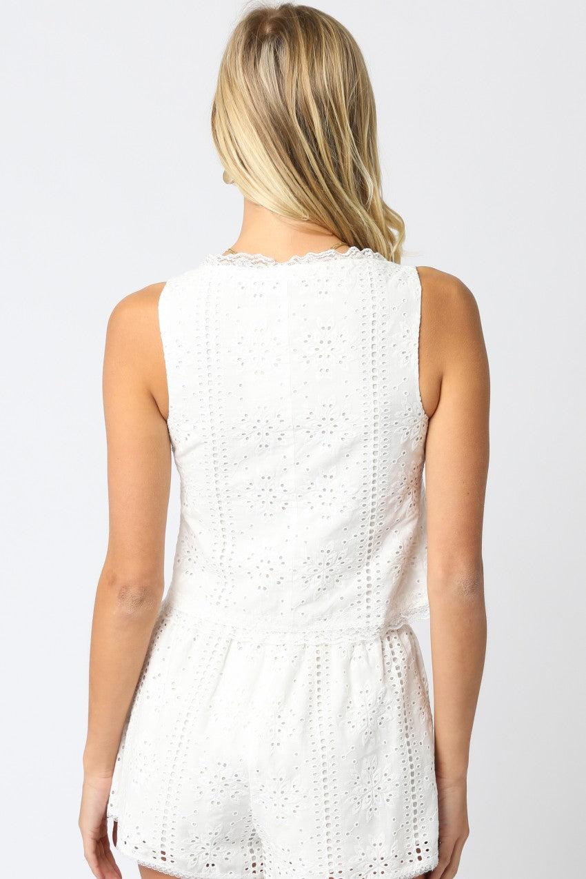 Eliza Floral Eyelet Tank Top | White Product Image