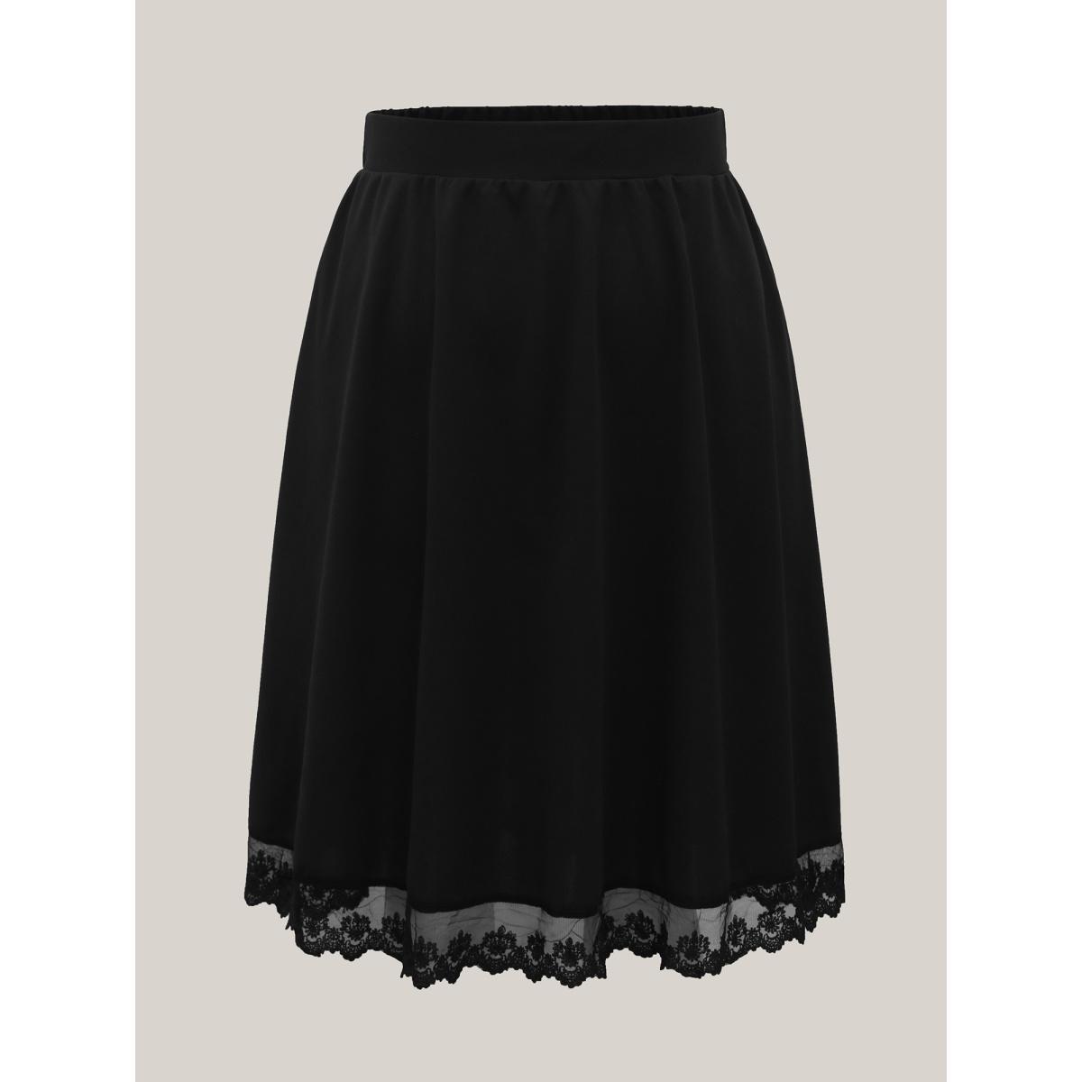 Plus Size Plain Pleated Lace Hem Midi Skirt Women Black Formal See through Bodycon Low stretch Slanted pocket Party Skirts BloomChic 14-16/1X Product Image