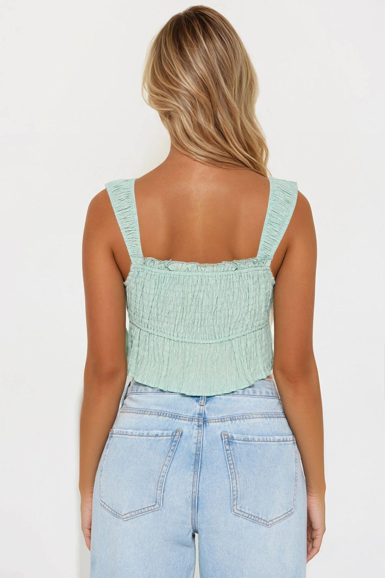 Jilly Tie Front Top - Sage Product Image