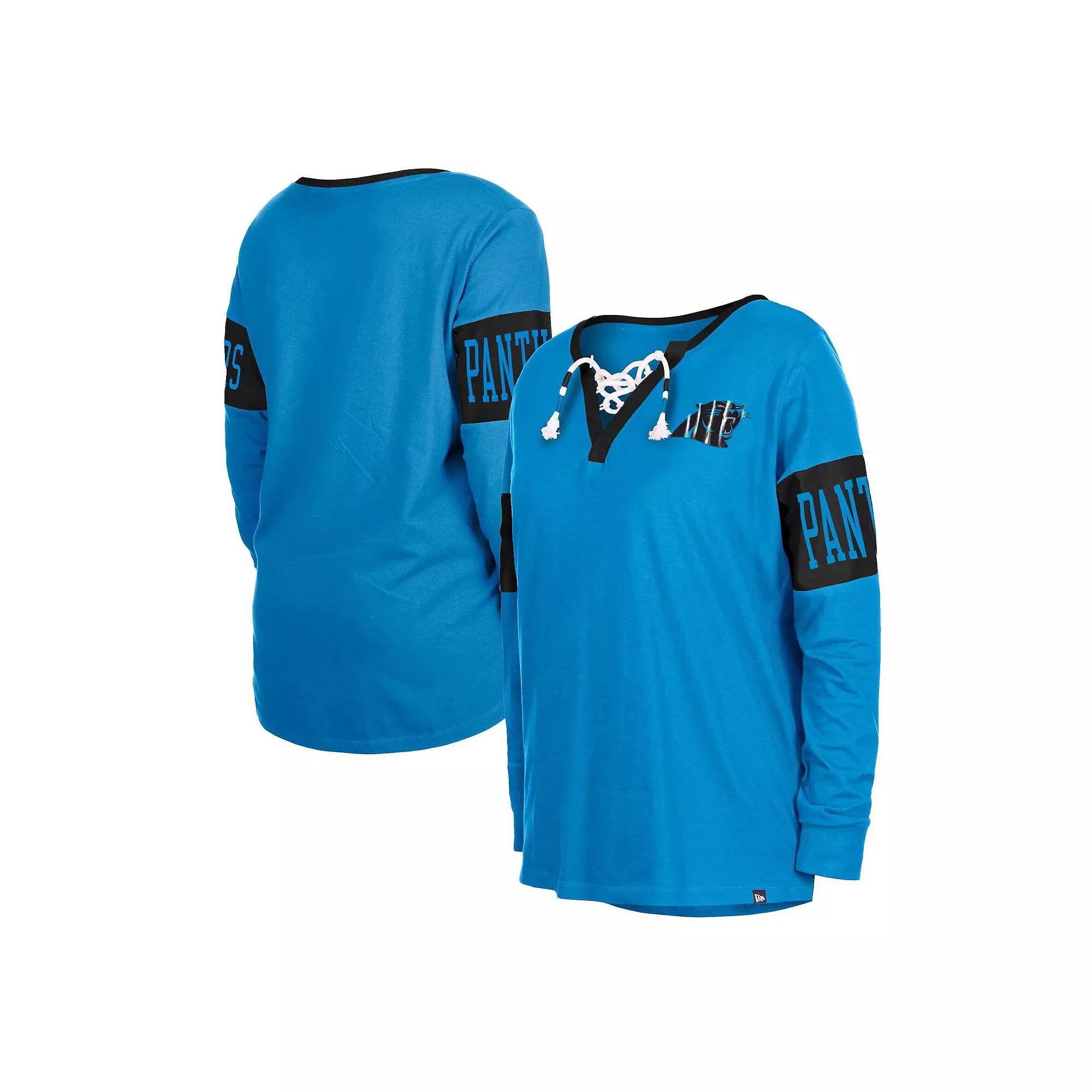 Women's New Era Blue Carolina Panthers Lace-Up Notch Neck Long Sleeve T-Shirt,  Product Image