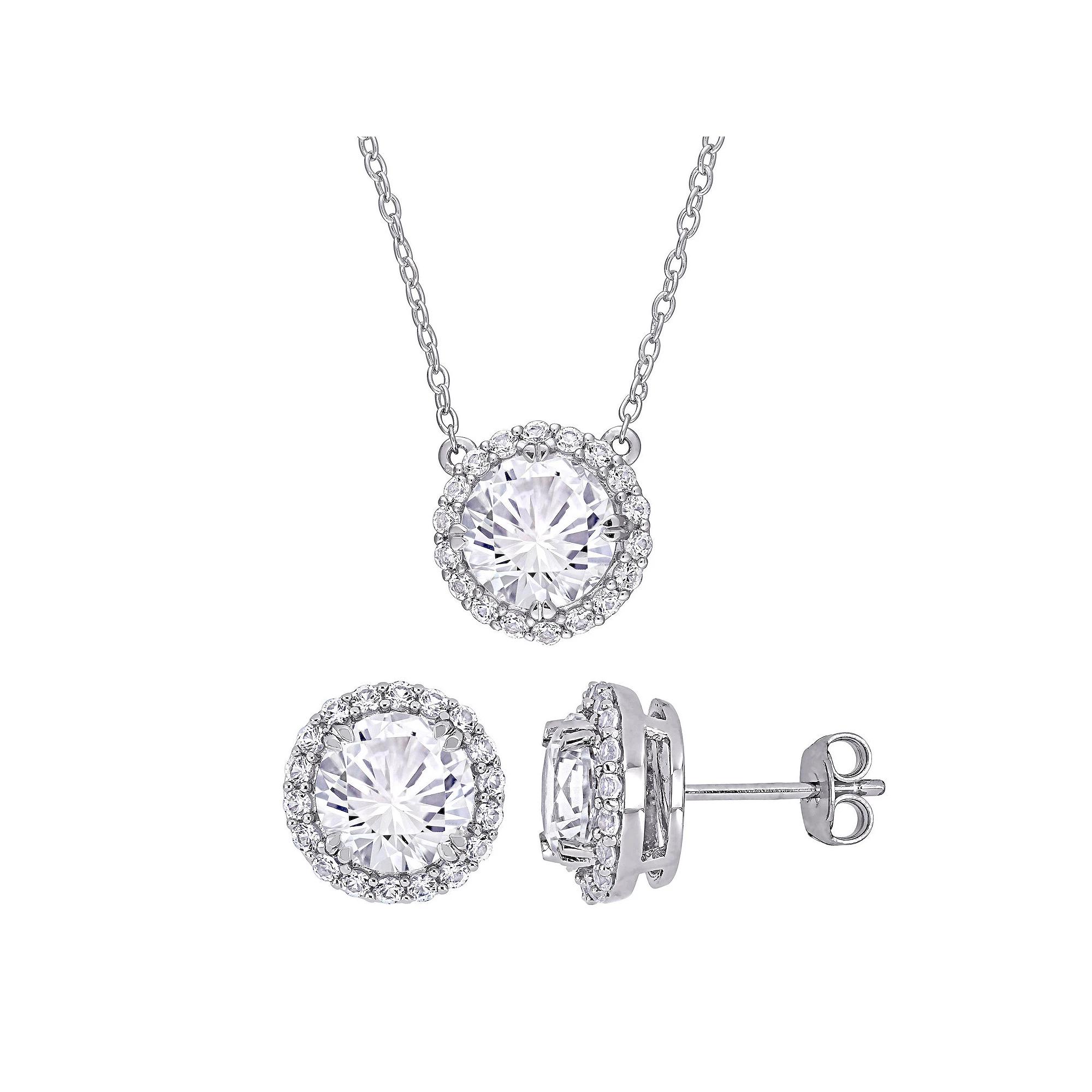 Stella Grace Sterling Silver Lab-Created White Sapphire Pendant & Earrings Set, Womens Product Image