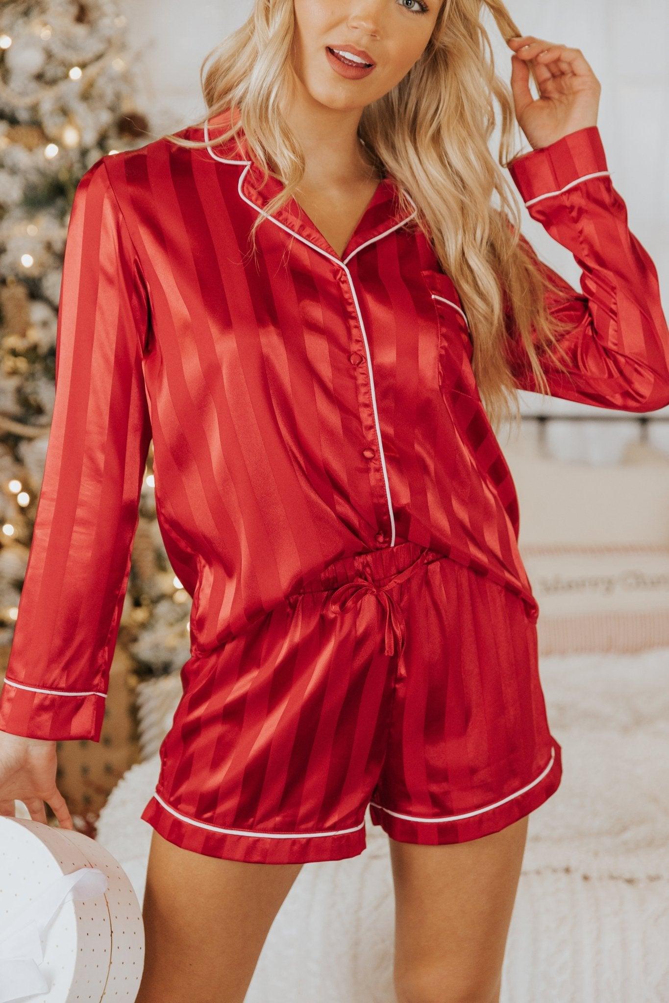 Dreamy Red Satin Two-Piece Pajama Set - FINAL SALE Female Product Image