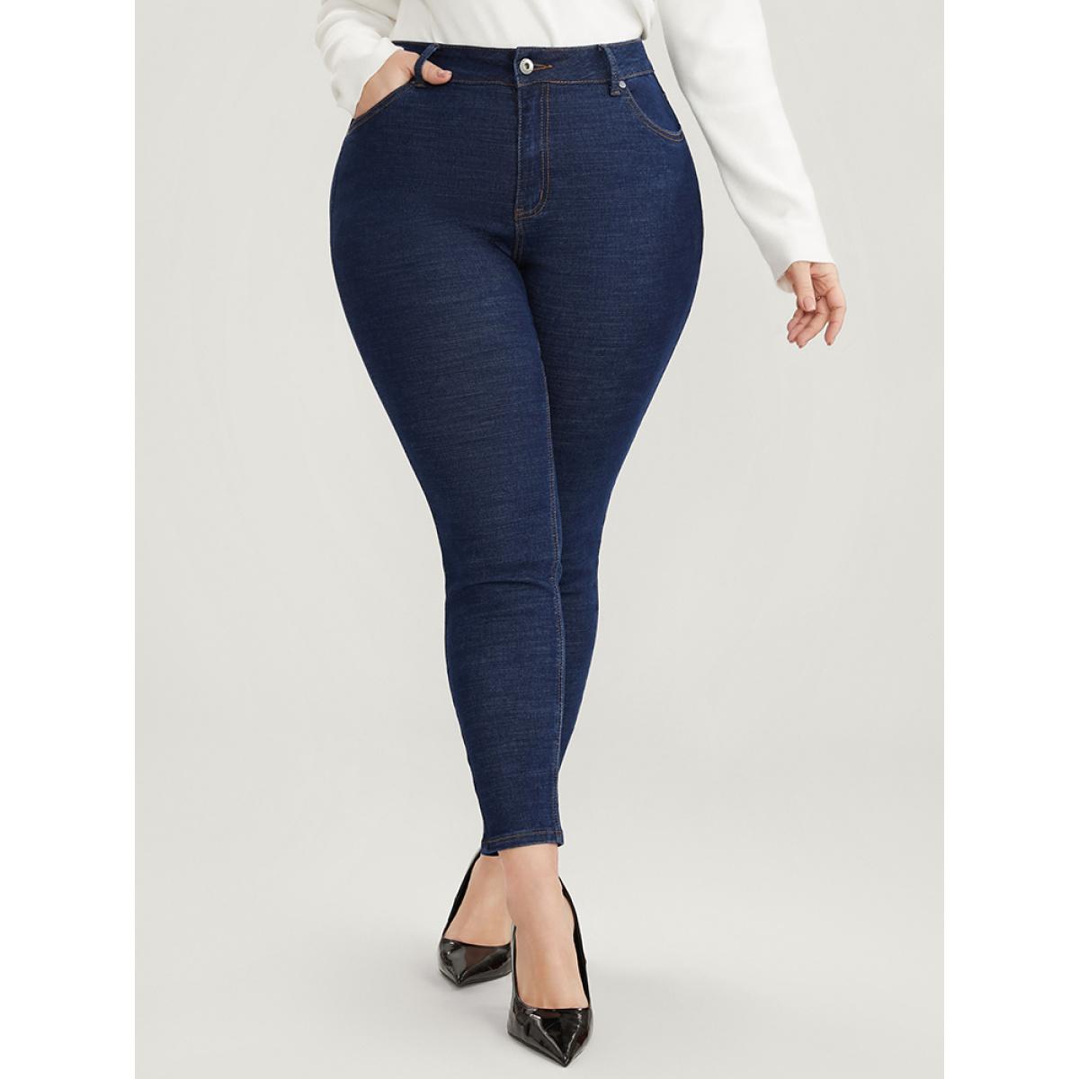 Plus Size Skinny Very Stretchy High Rise Dark Wash Pocket Heather Jeans Women Indigo Office Plain High stretch Pocket Jeans BloomChic 12/L Product Image