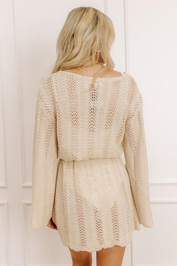 Oceanside Dreaming Pointelle Knit Mini Dress in Oatmeal Product Image