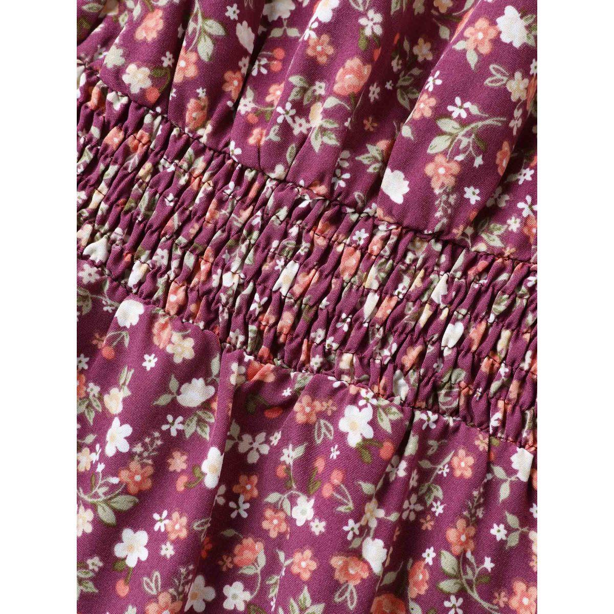 Plus Size Floral Print Shirred Pockets Midi Dress Deeppurplered Women Elegant Shirred Square Neck Sleeveless Curvy BloomChic 30/6X Product Image