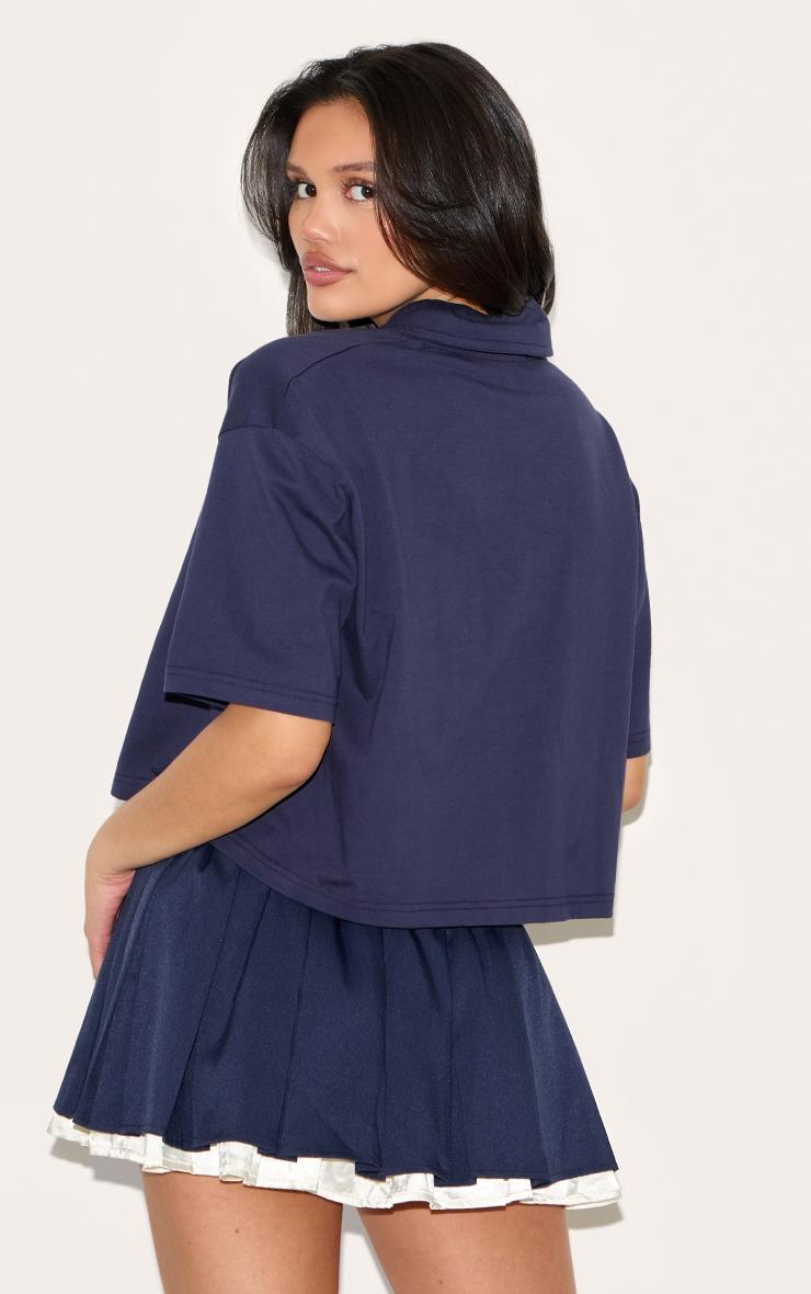  Navy Oversized Short Sleeve Polo Top Product Image