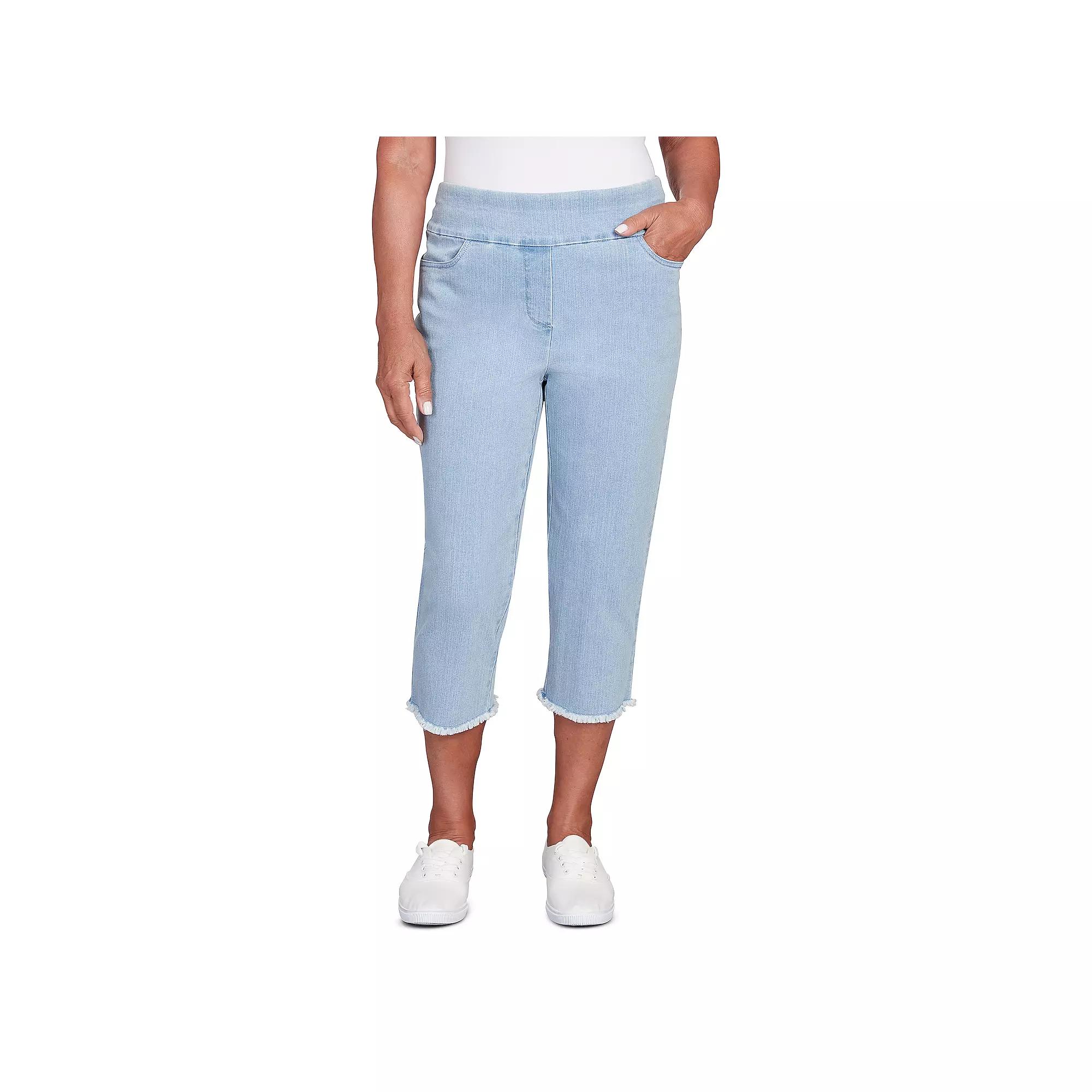 Petite Alfred Dunner Denim Fringe Capri Pants, Women's, Size: 16 Petite, Medium Blue Product Image