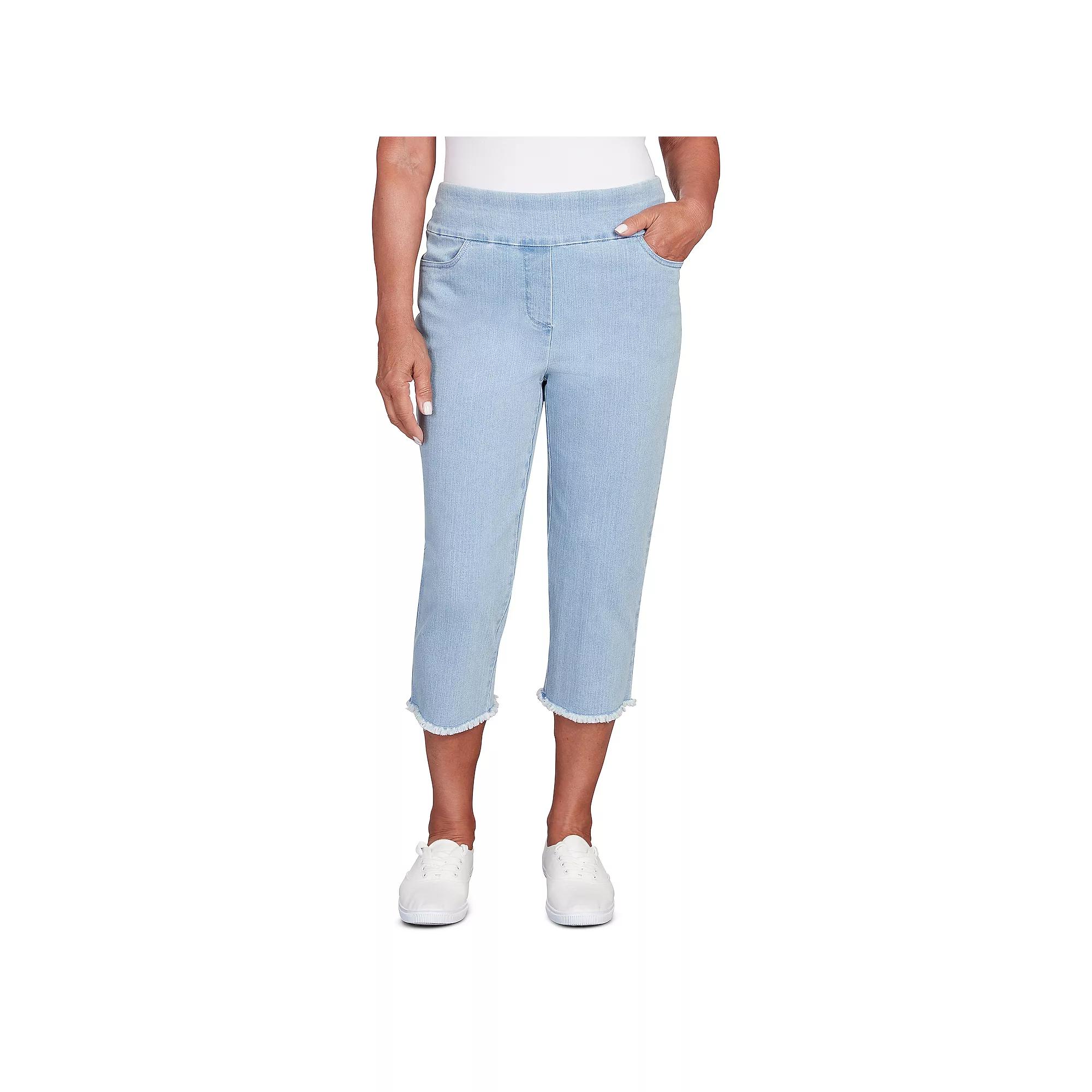 Petite Alfred Dunner Denim Fringe Capri Pants, Women's, Size: 16 Petite, Medium Blue Product Image