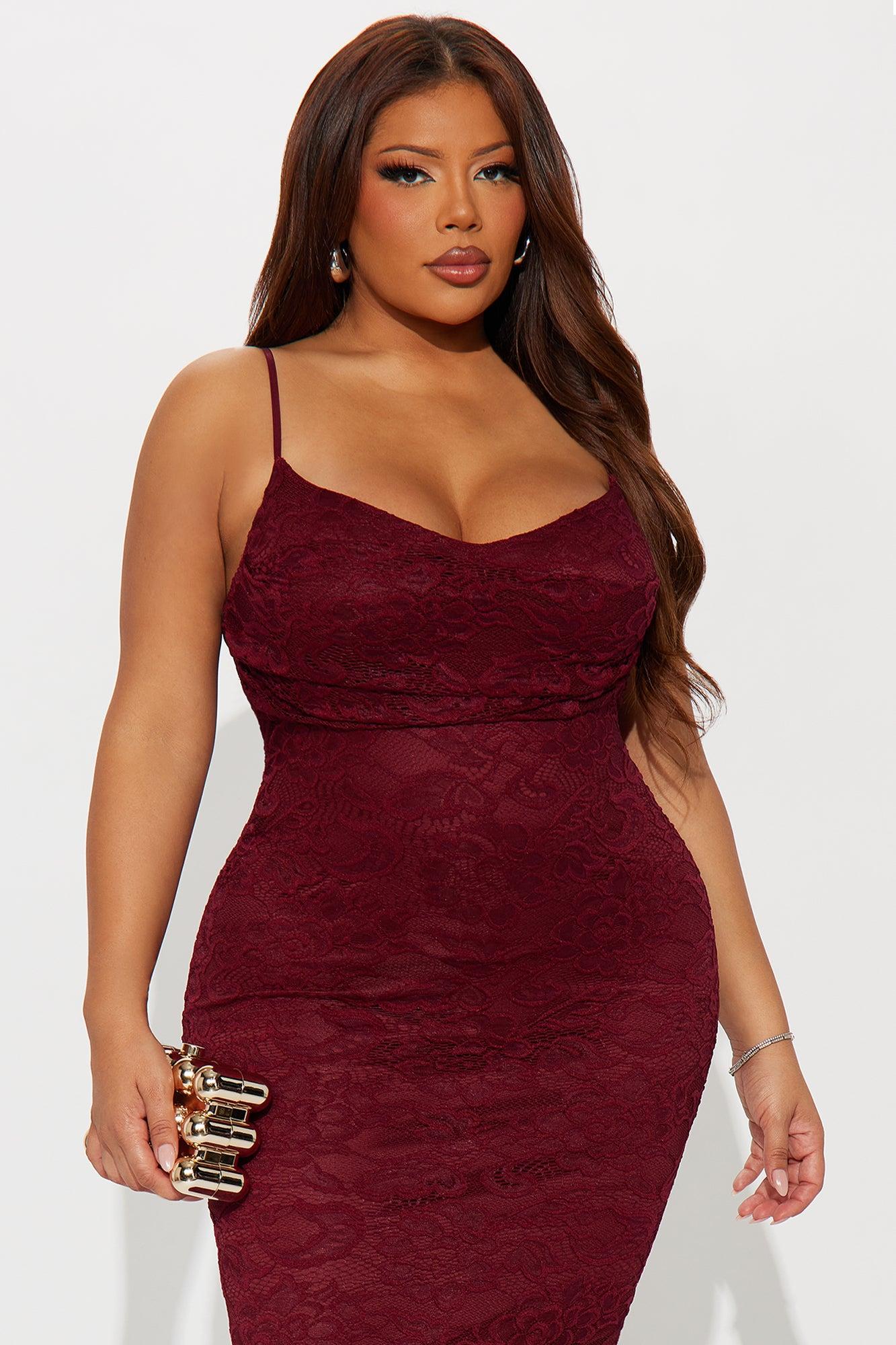 Elegant Lace Maxi Dress - Burgundy Female Product Image