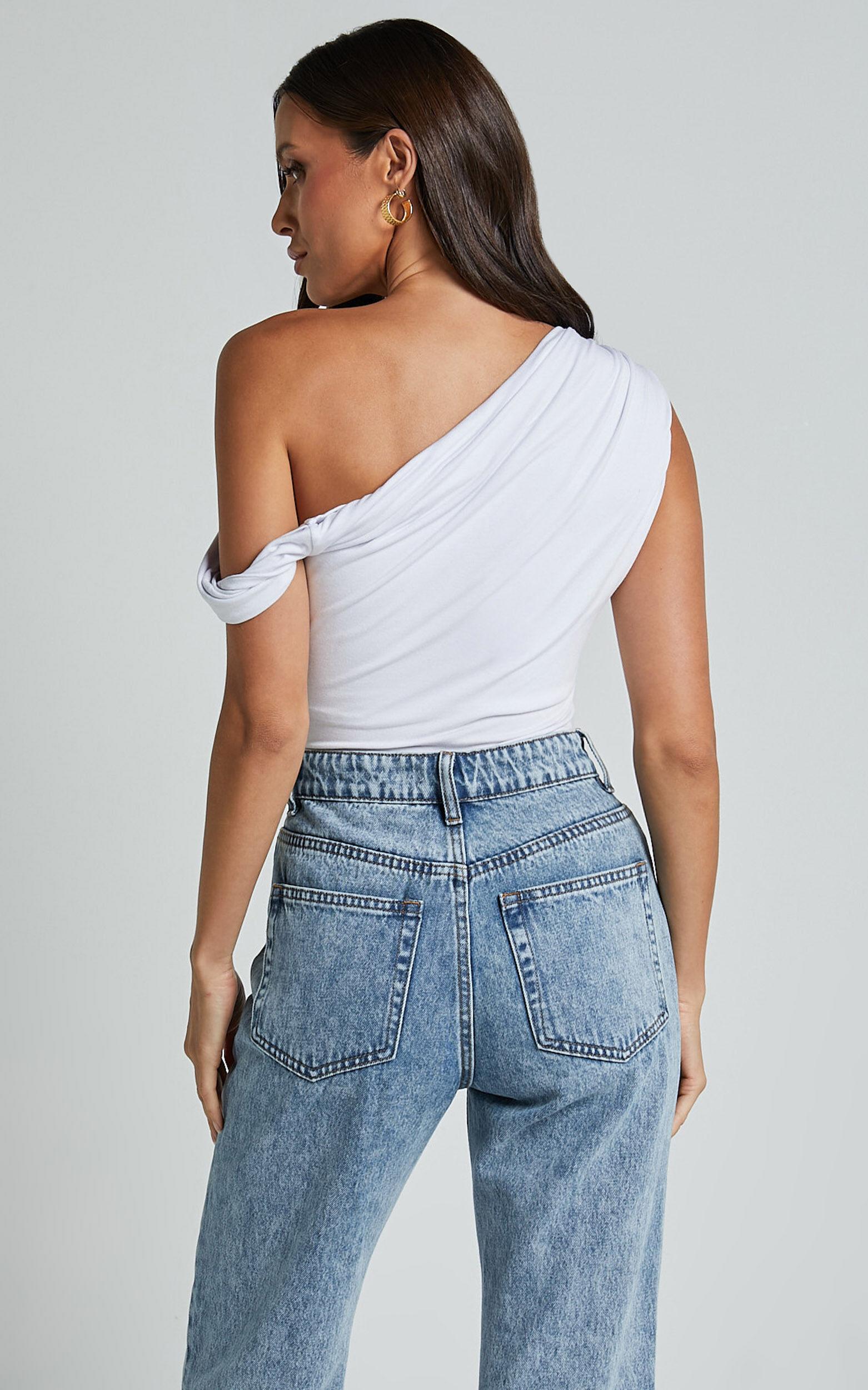 Jialeen Top - Off Shoulder Twist Asymmetrical Sleeve Top in White Product Image