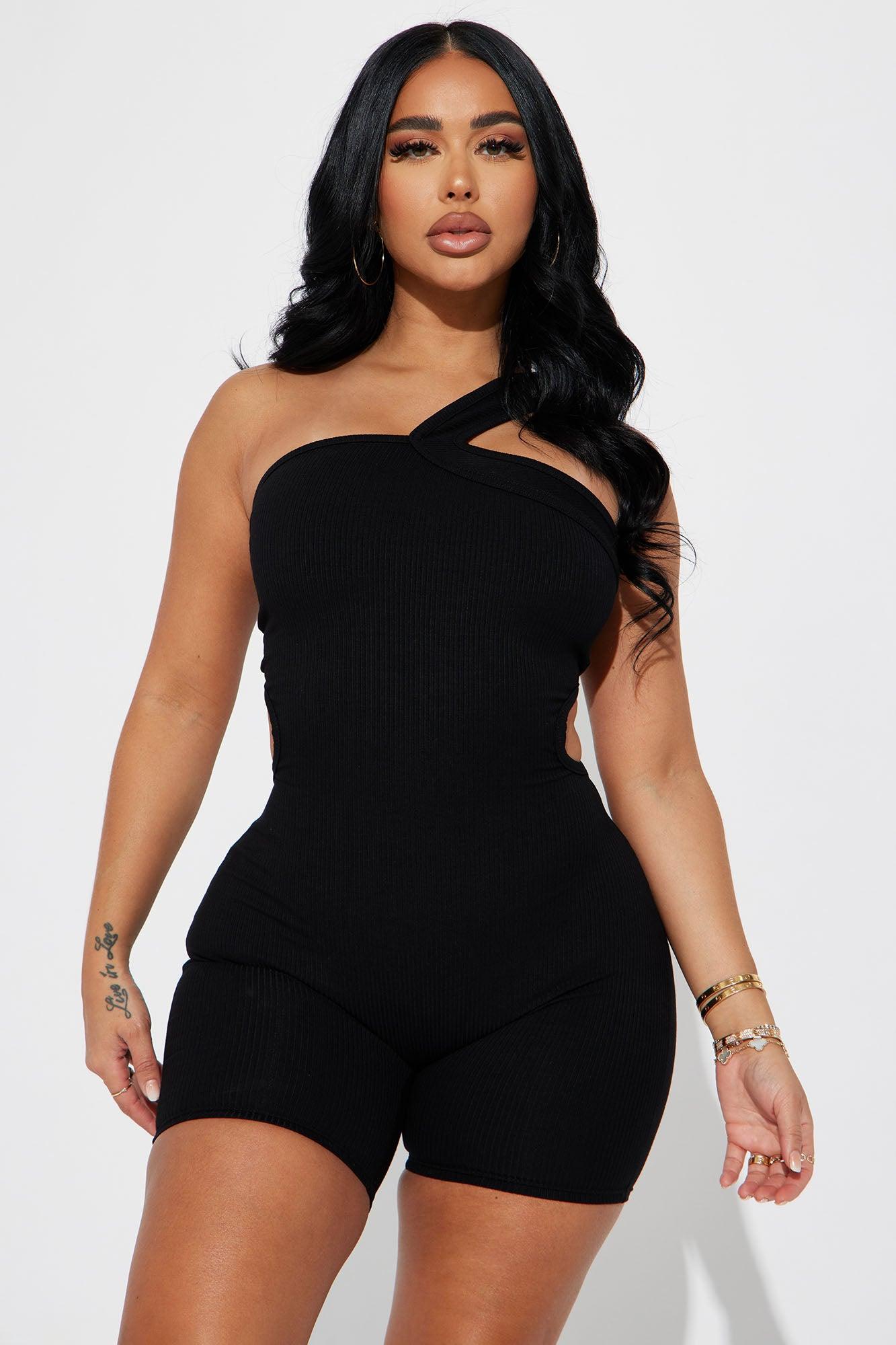Mila Ribbed Romper - Black Product Image