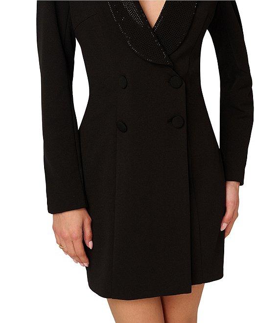 Adrianna by Adrianna Papell Crepe Knit V-Neck Long Sleeves Rhinestone Lapel Blazer Dress Product Image