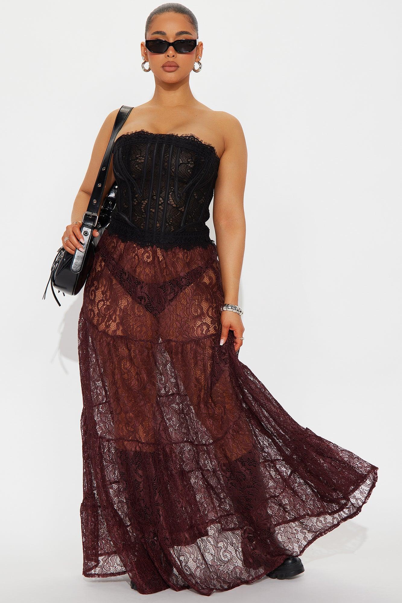 Victoria Lace Tiered Maxi Skirt - Chocolate Product Image