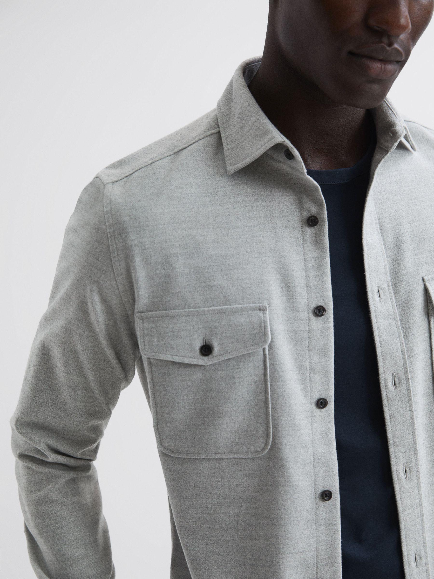 Button Through Twin Pocket Overshirt in Soft Grey Melange Product Image