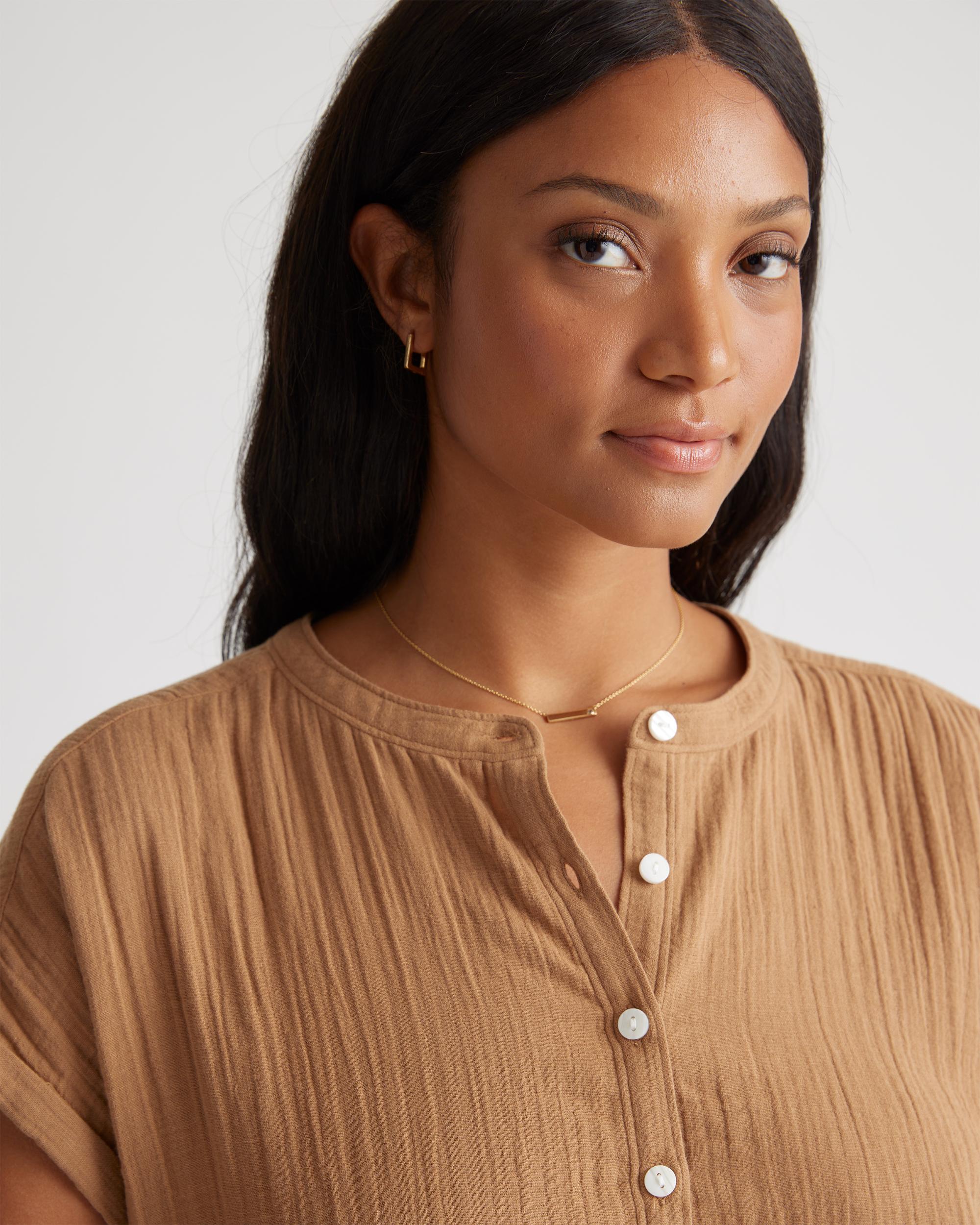 Quince | Women's Gauze Roll Sleeve Shirt Organic Cotton Product Image