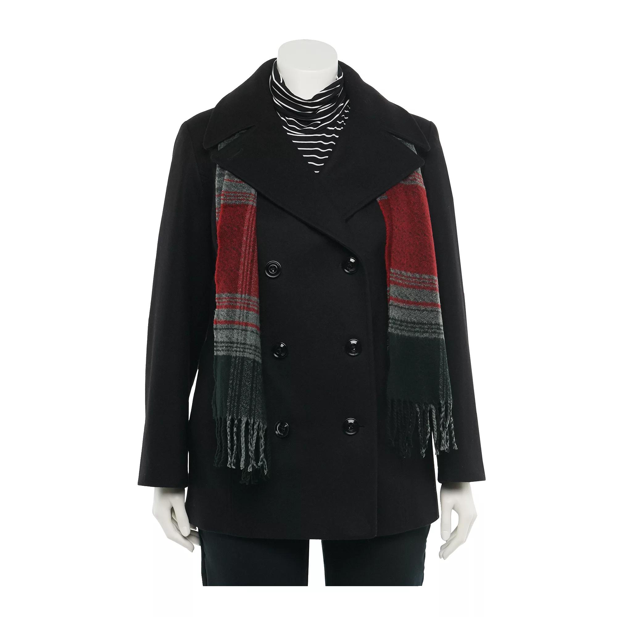 Plus Size TOWER by London Fog Scarf & Wool-Blend Peacoat, Women's, Size: 2XL, Oatmeal Product Image