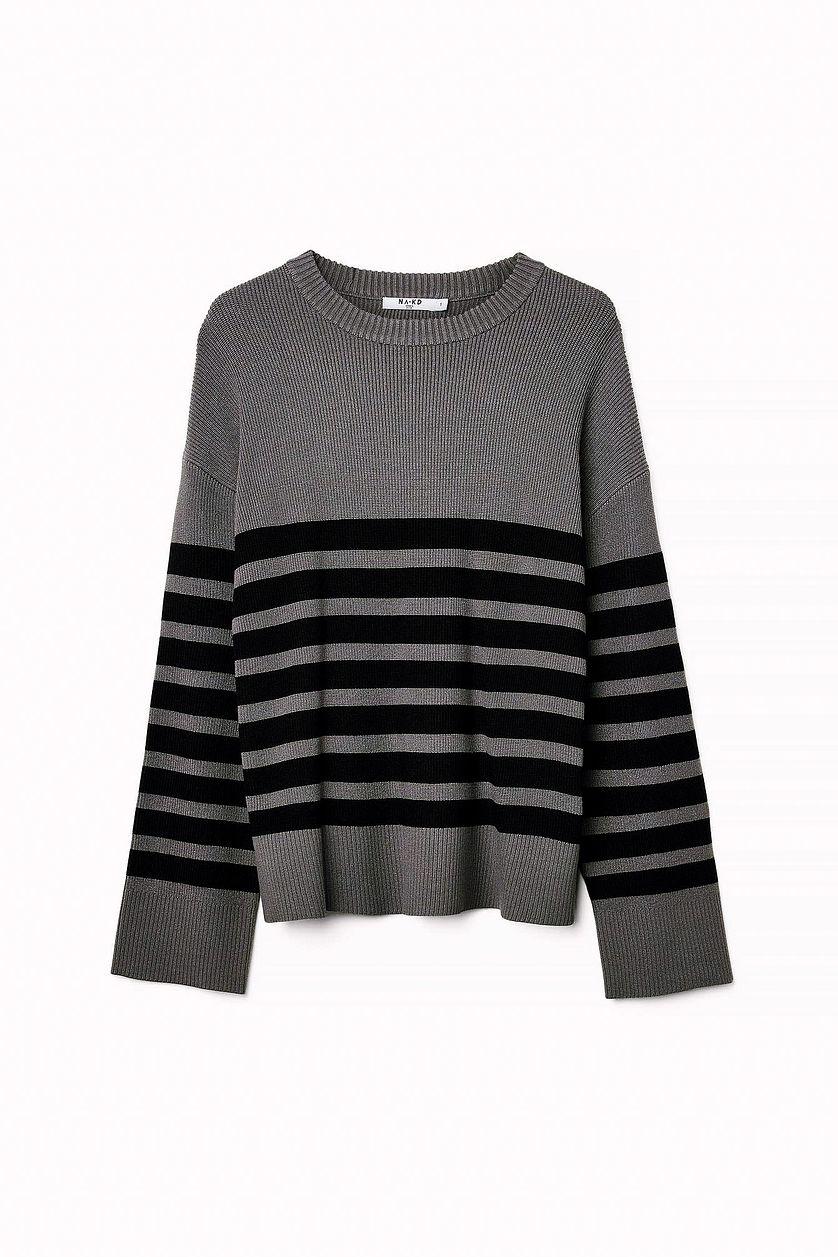 Round Neck Striped Knitted Sweater Product Image