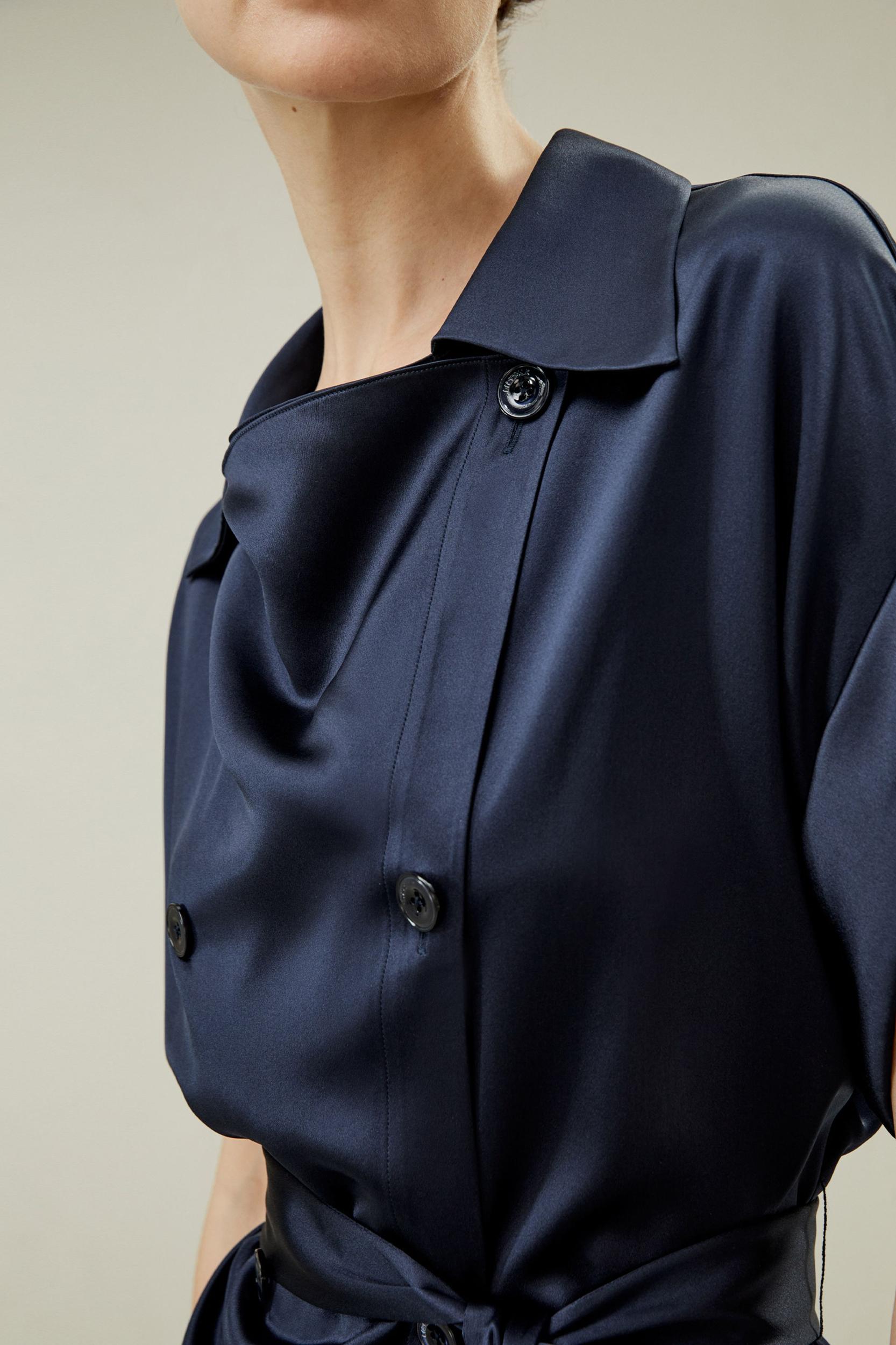 LILYSILK Silk Trench Jacket for Women Navy Blue Natural Silk Luxurious Roll-Up Trench Coat L Product Image