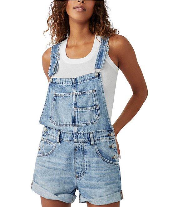 Free People Ziggy Square Neck Sleeveless Frayed Cuffed Hem Shortall Overalls Product Image
